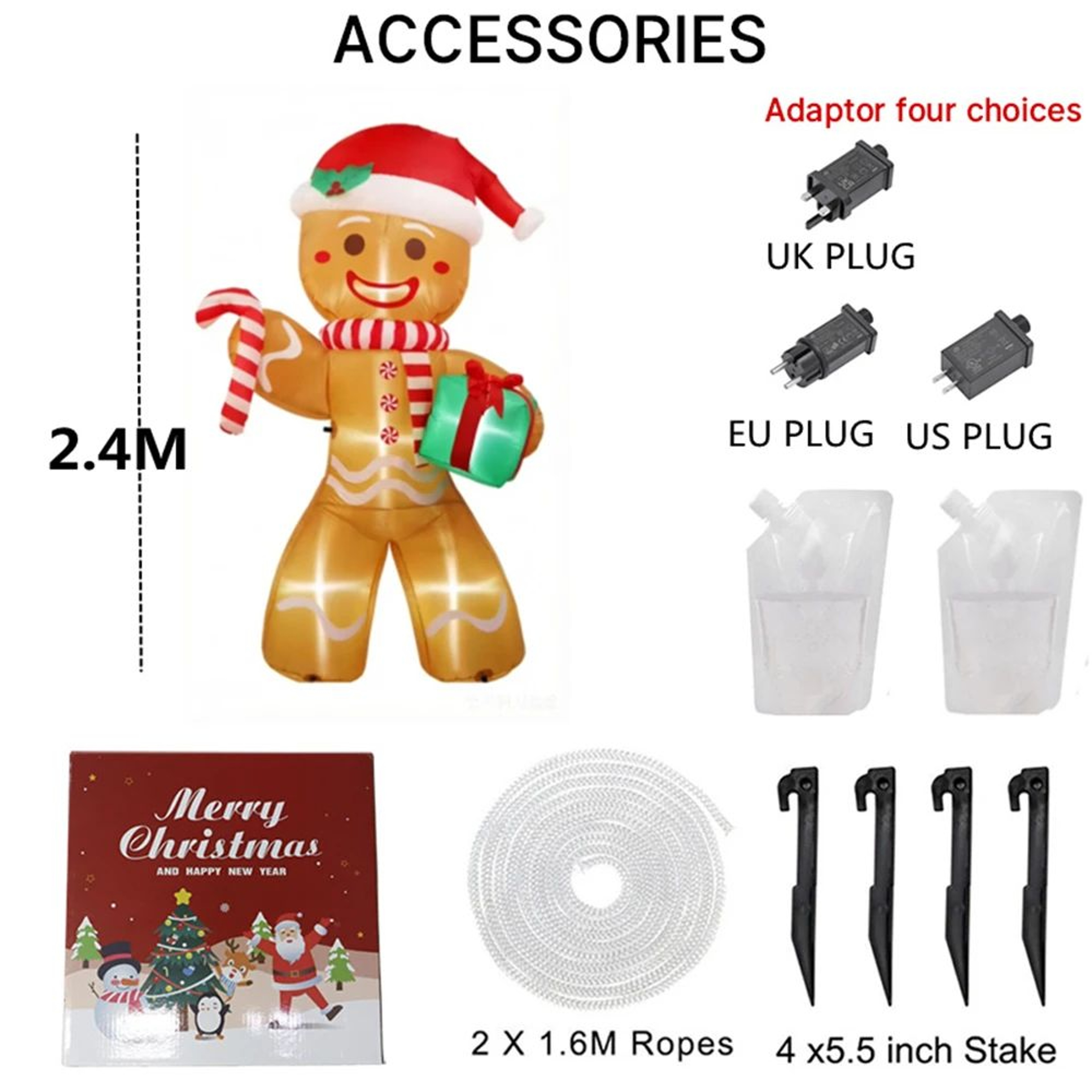 8FT LED Gingerbread Man Christmas Inflatable Yard Decoration 2