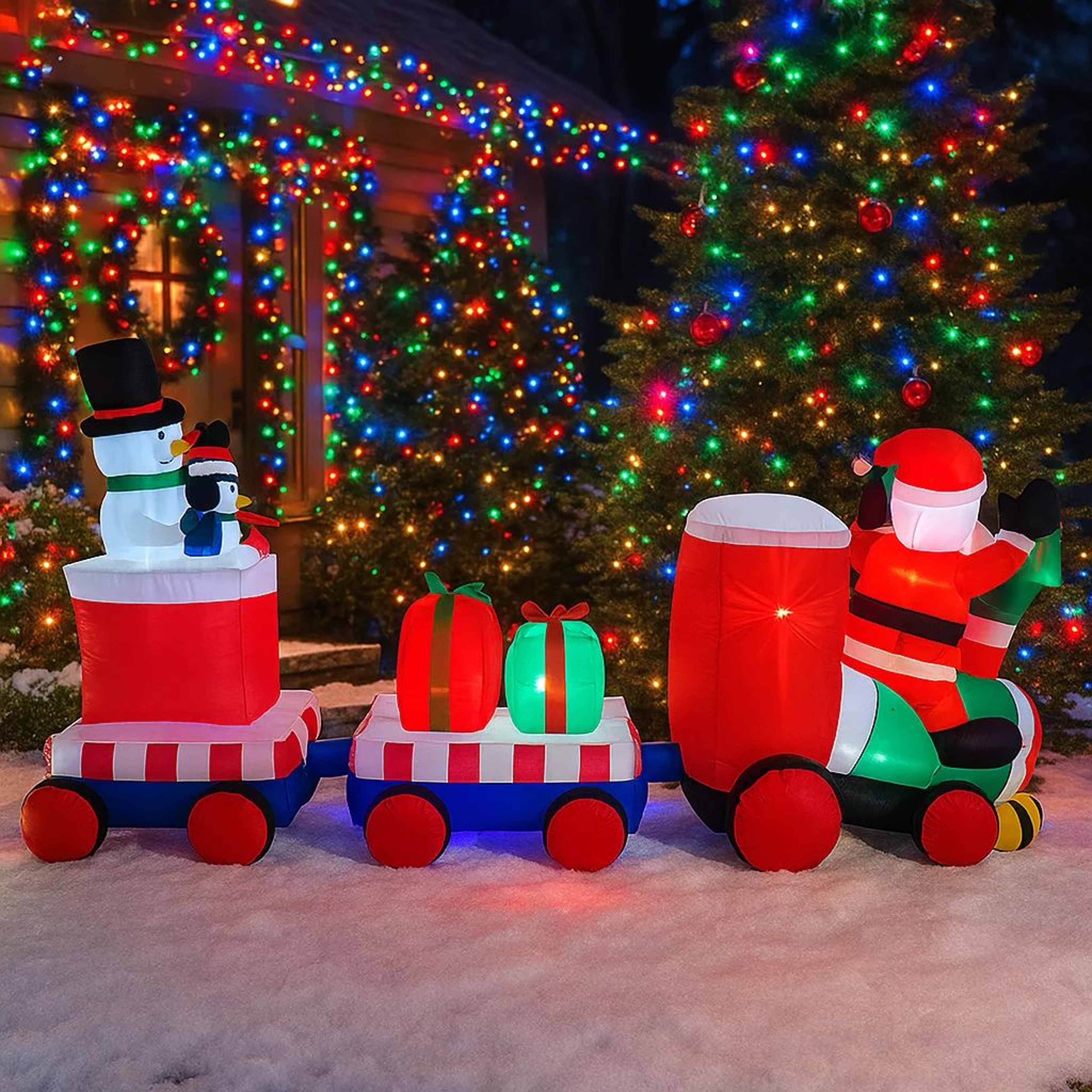 78FT Inflatable Santa Train Christmas Yard Decoration With LED Lights 2