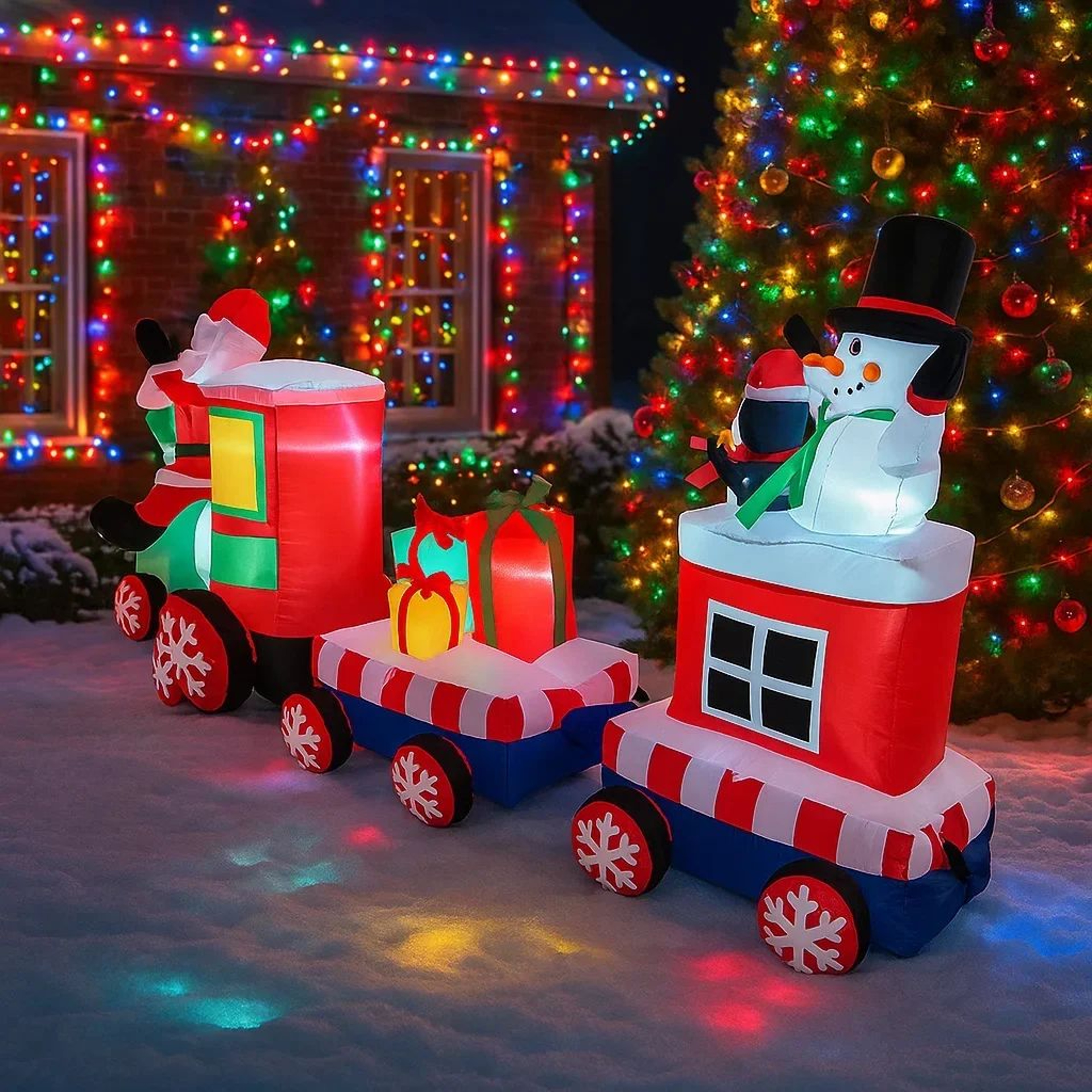 78FT Inflatable Santa Train Christmas Yard Decoration With LED Lights 4