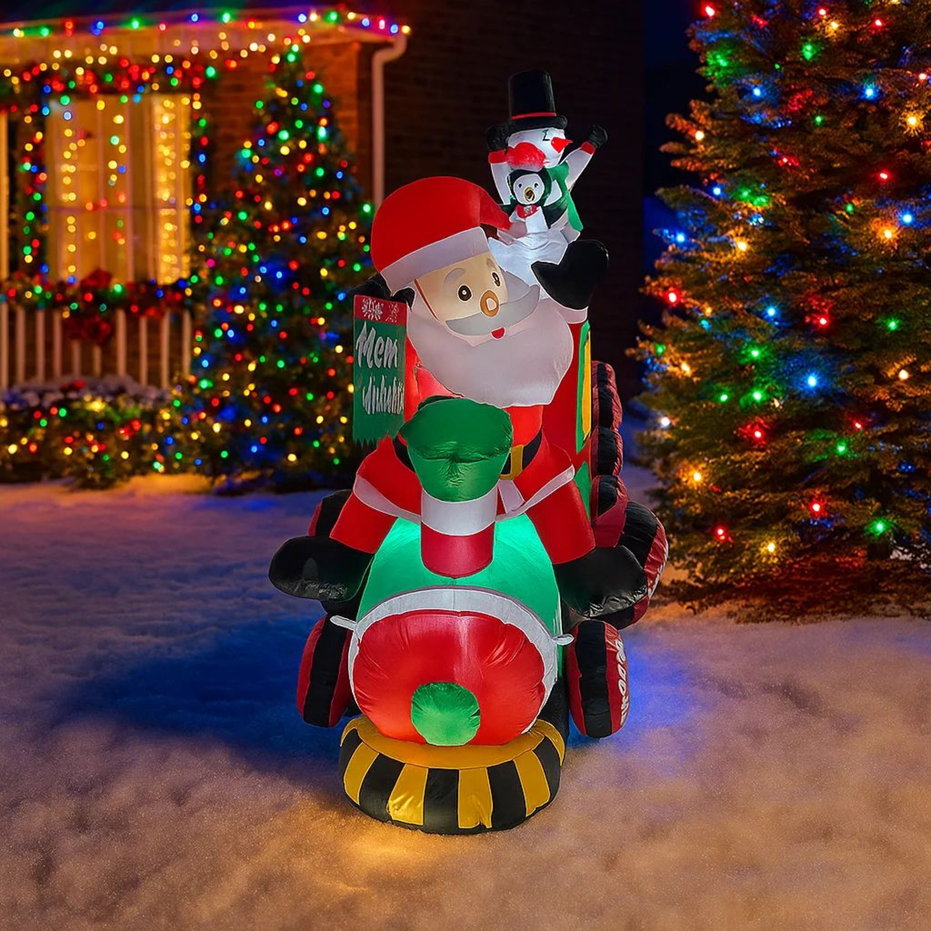 78FT Inflatable Santa Train Christmas Yard Decoration With LED Lights 5