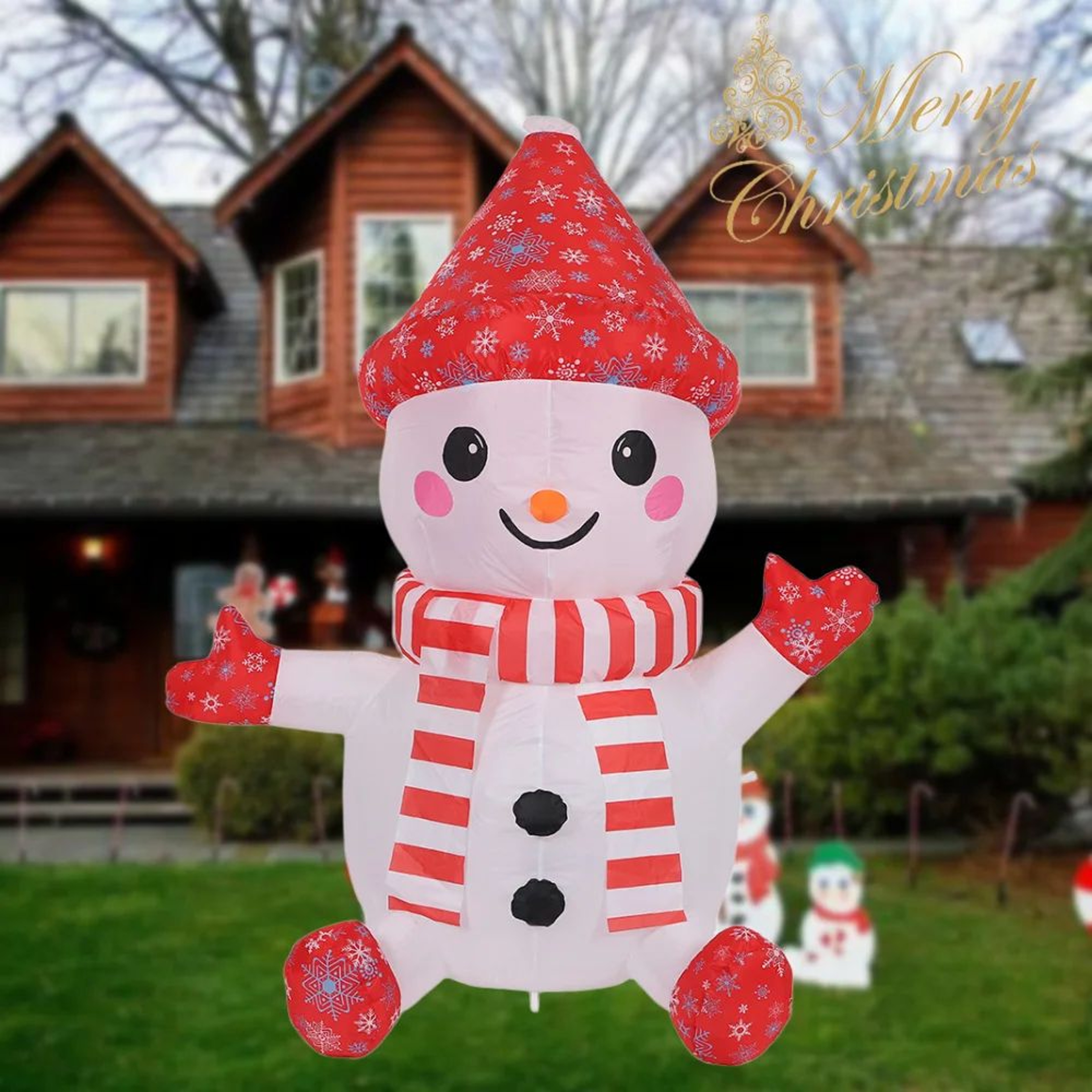 4 Ft Sitting Inflatable Snowman With LED Lights Outdoor Christmas Yard Decoration 2