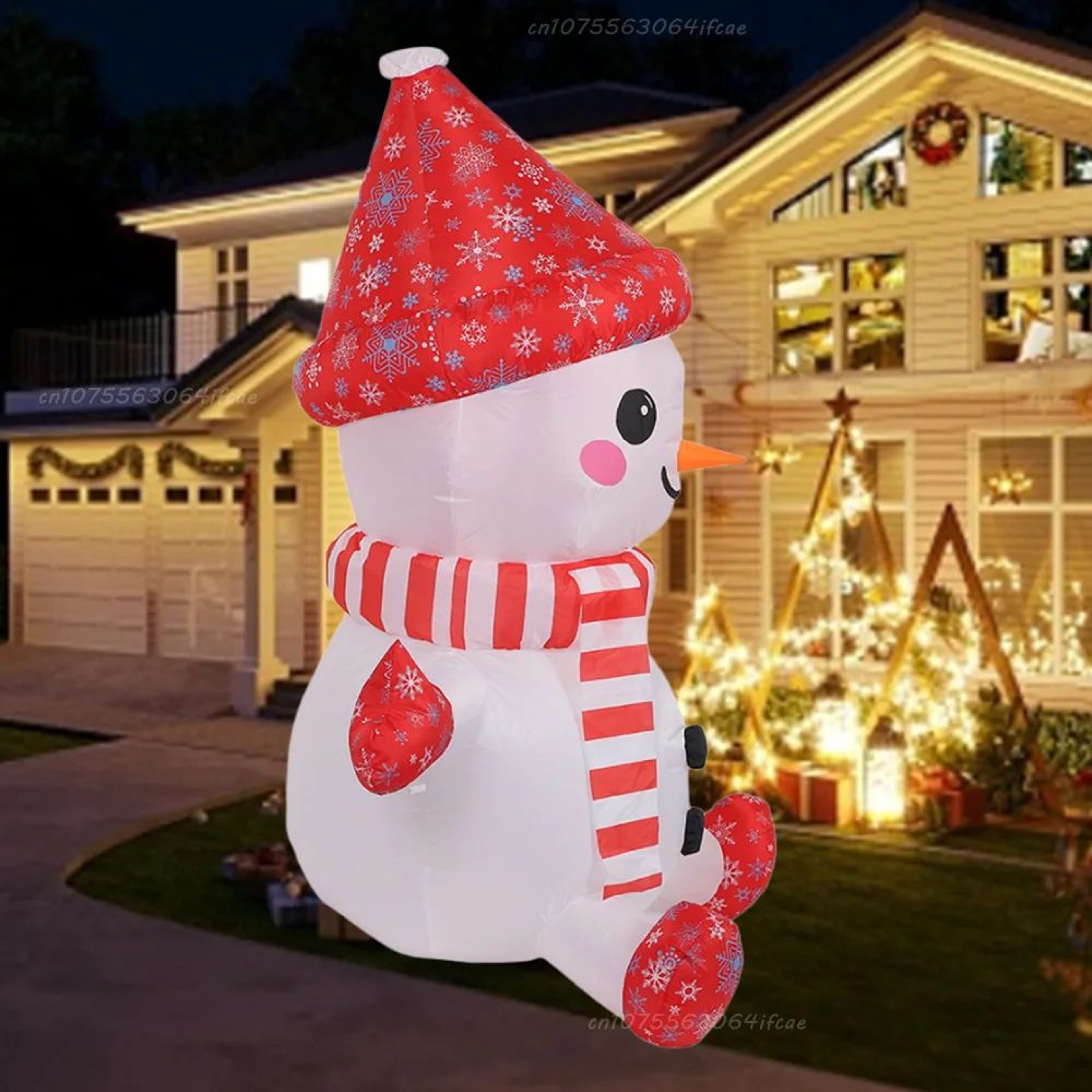 4 Ft Sitting Inflatable Snowman With LED Lights Outdoor Christmas Yard Decoration 3