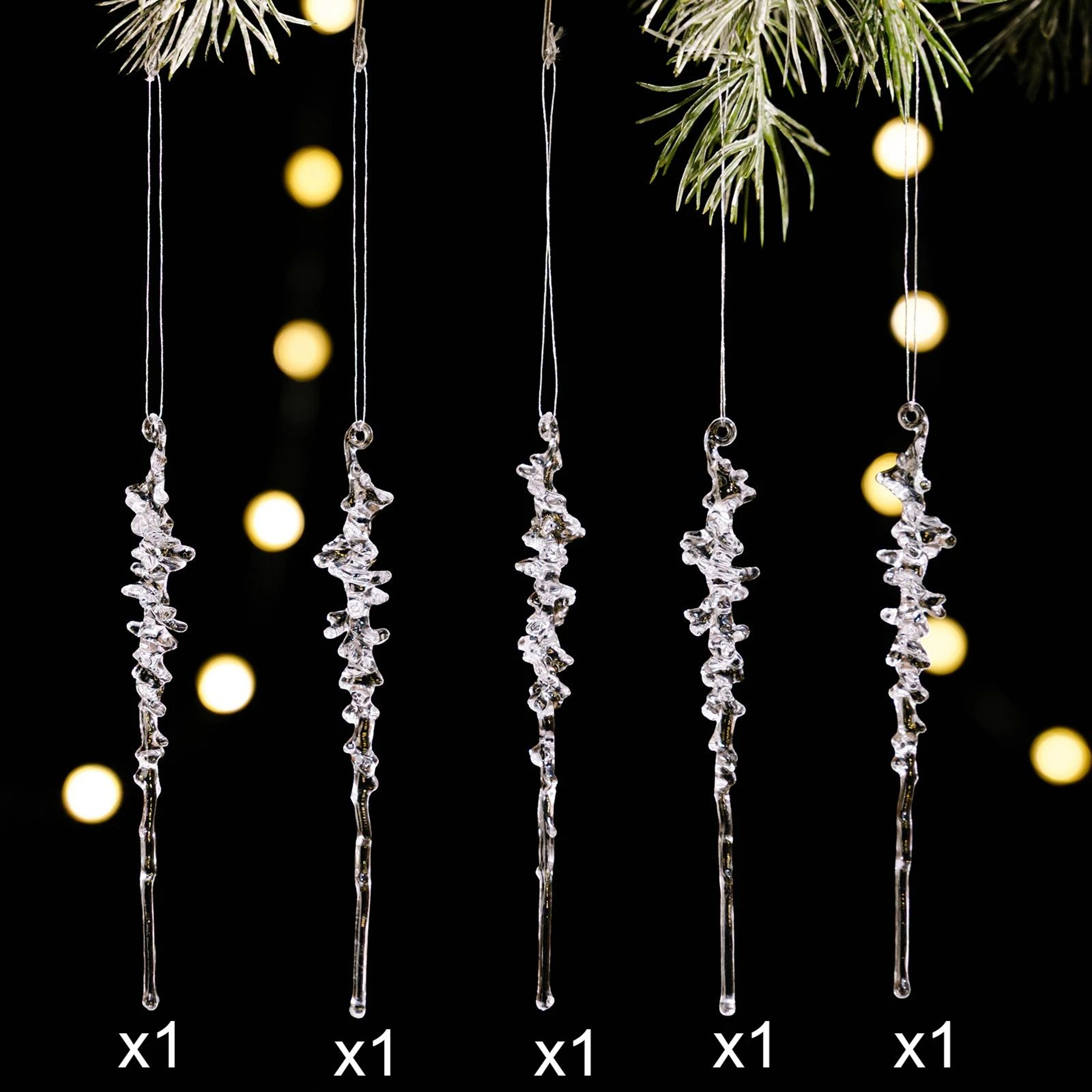 Acrylic Icicle Christmas Tree Ornaments  Frosted Crystal Hanging Pendants 510PCS 6