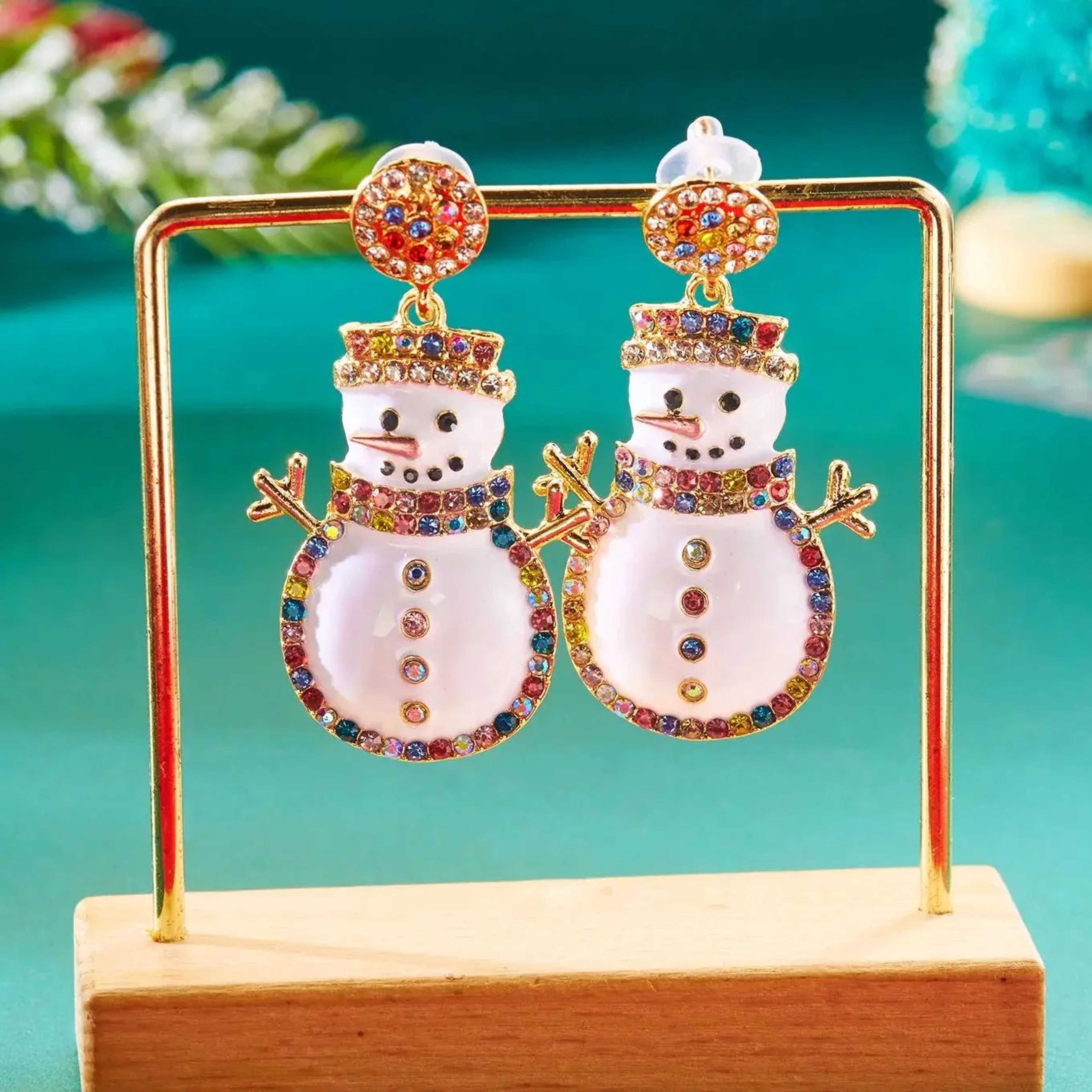 Rhinestone Snowman Christmas Drop Earrings For Women 4