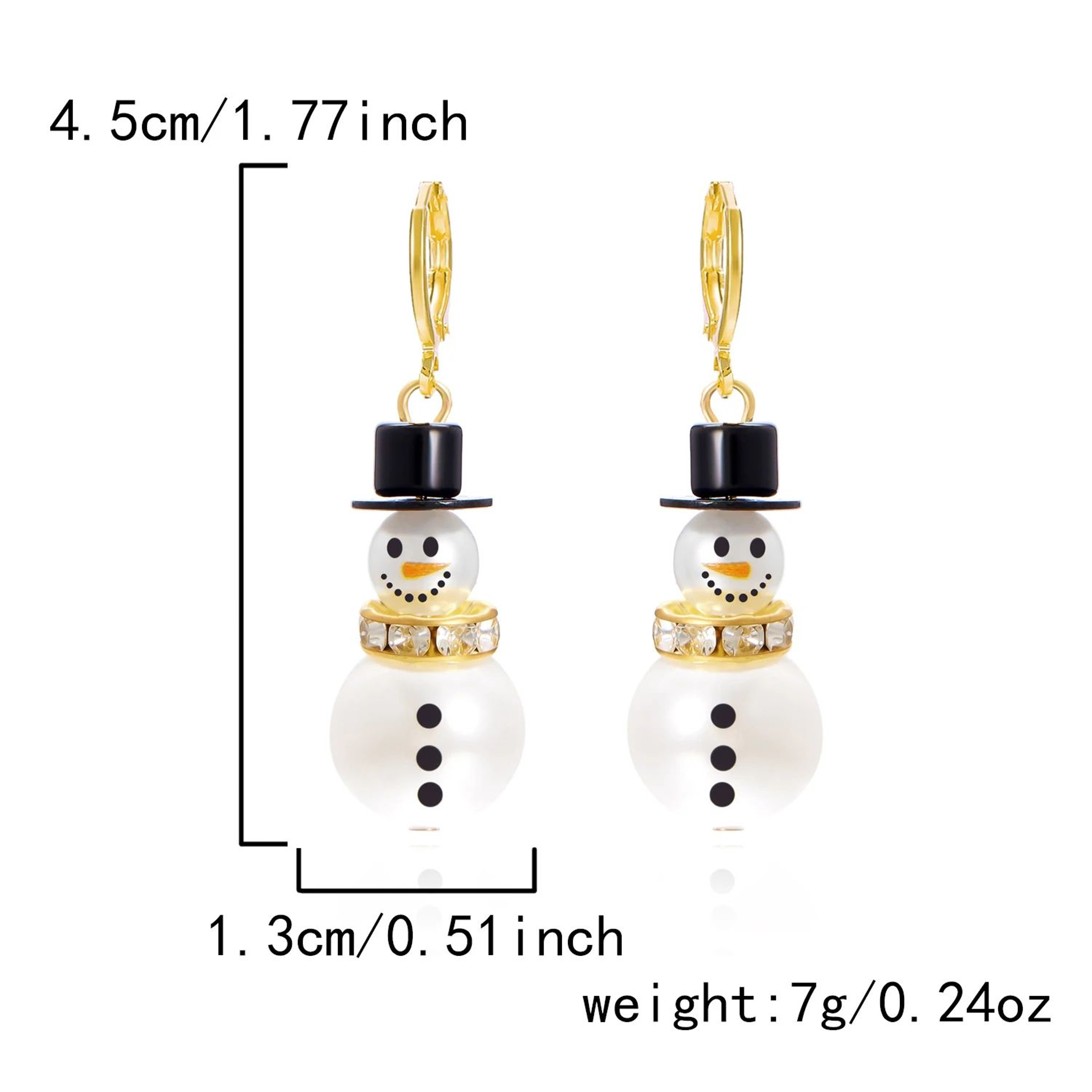 White Pearl Snowman Drop Earrings With Rhinestone Snowflake Christmas Design 5
