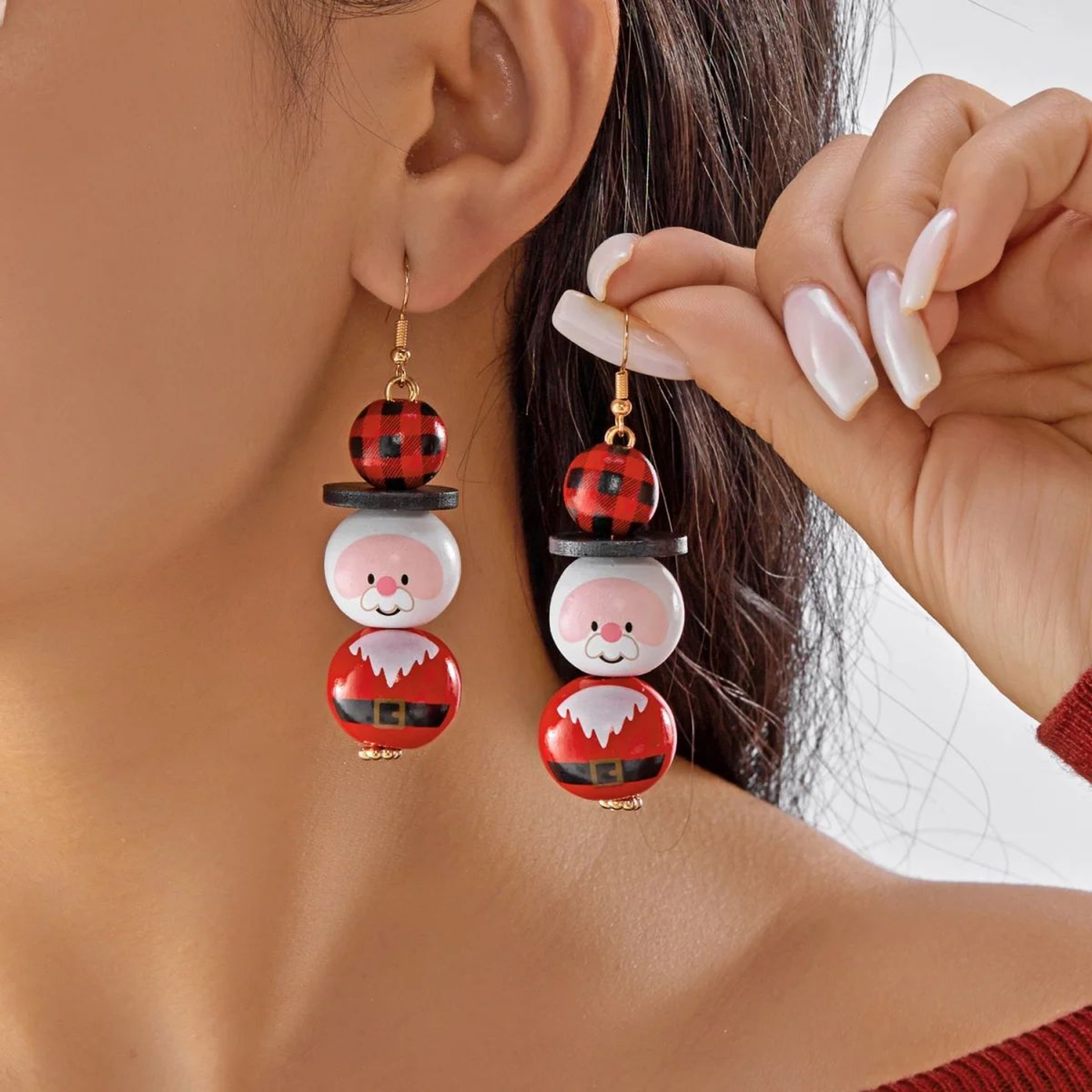 Wooden Santa And Snowman Christmas Dangle Earrings 12