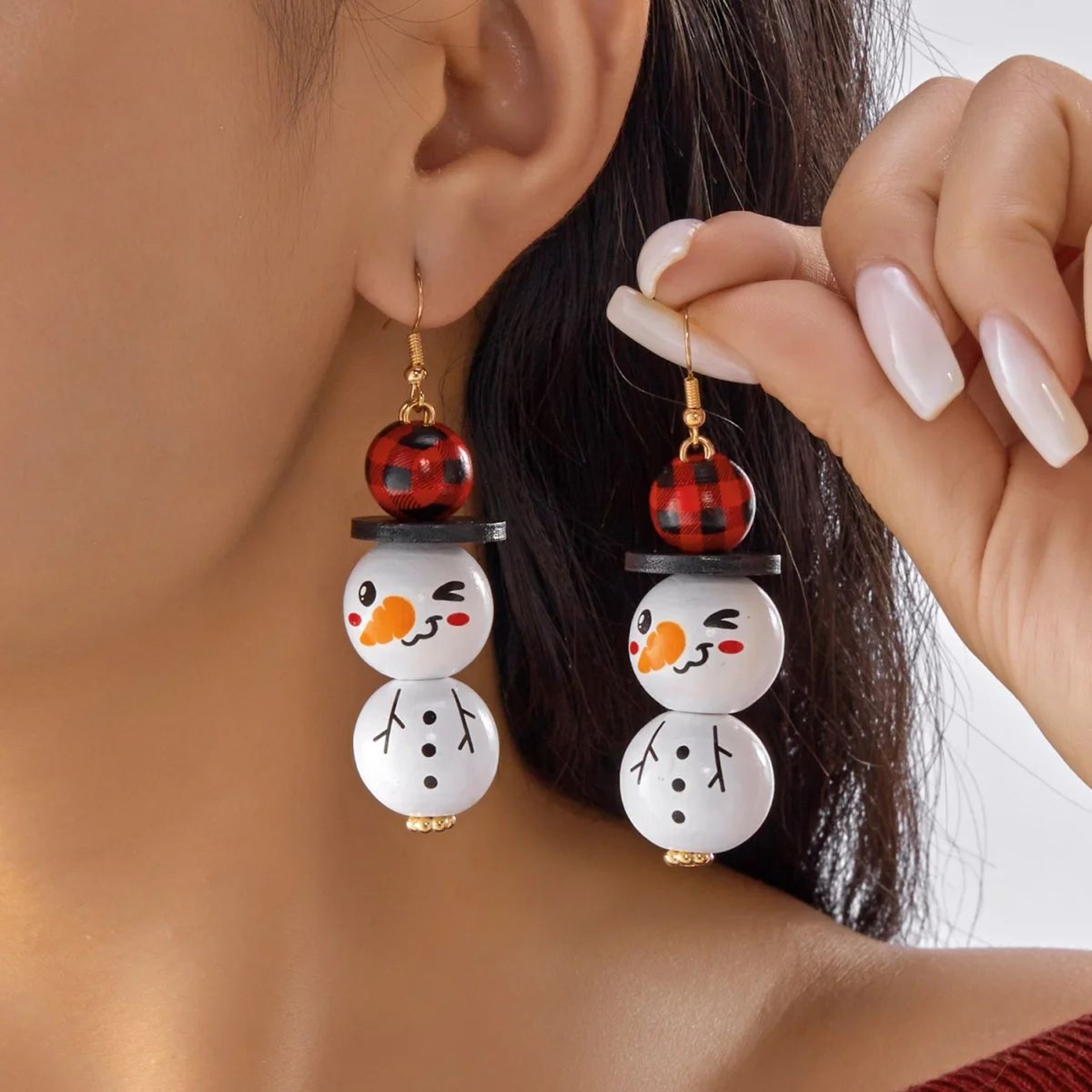 Wooden Santa And Snowman Christmas Dangle Earrings 9