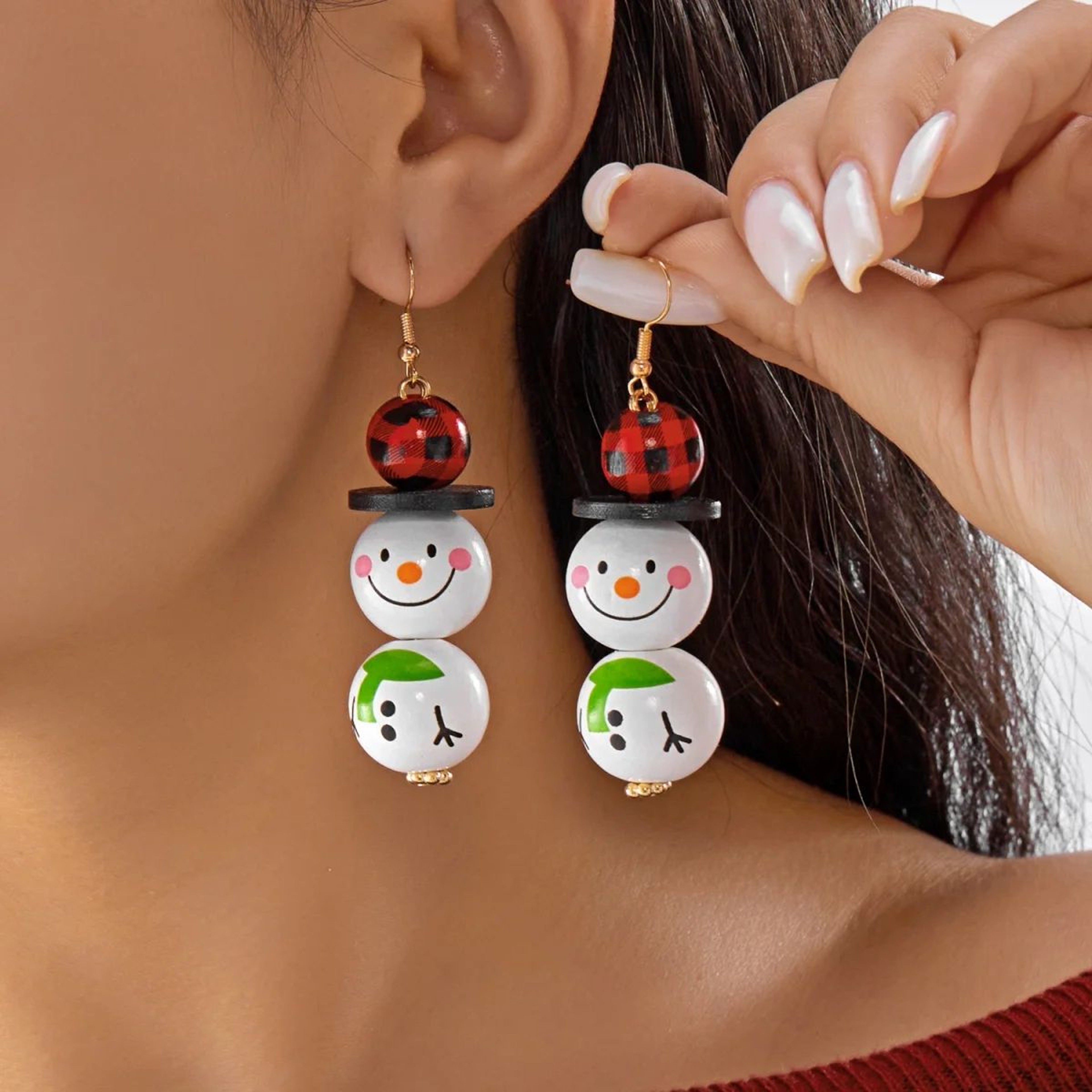 Wooden Santa And Snowman Christmas Dangle Earrings 17