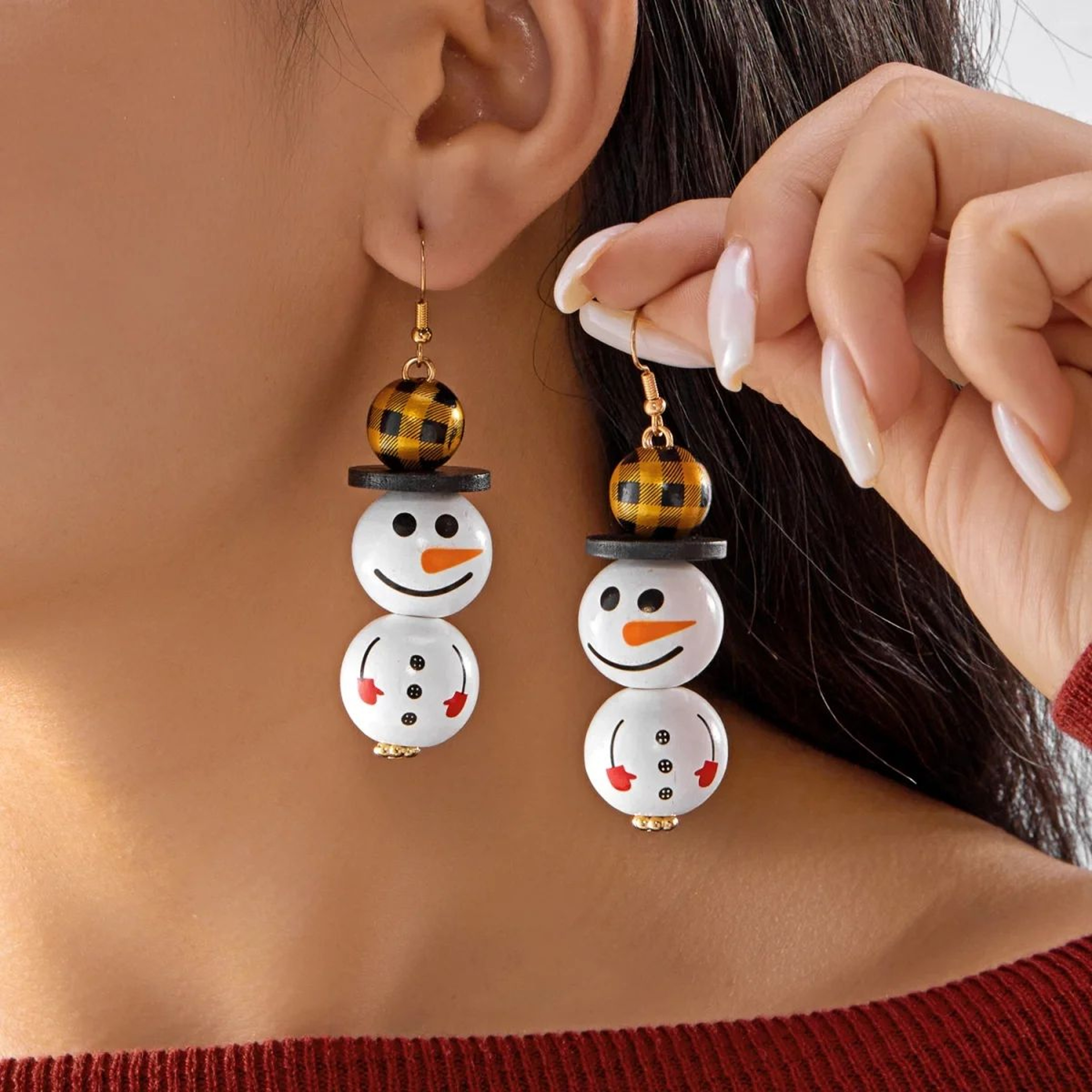 Wooden Santa And Snowman Christmas Dangle Earrings 7