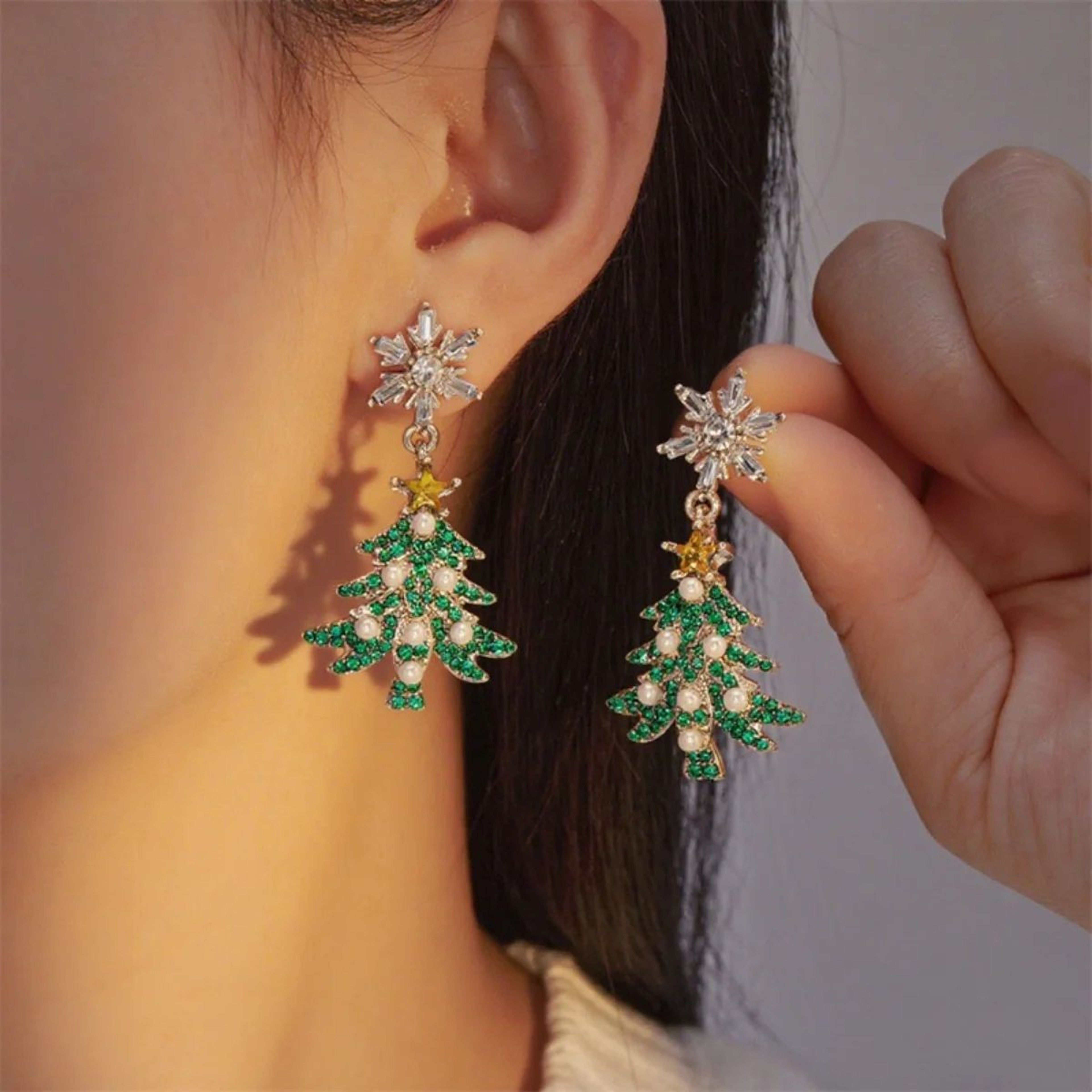 Christmas Rhinestone Pearl Snowflake Tree Star Bell Drop Earrings 5