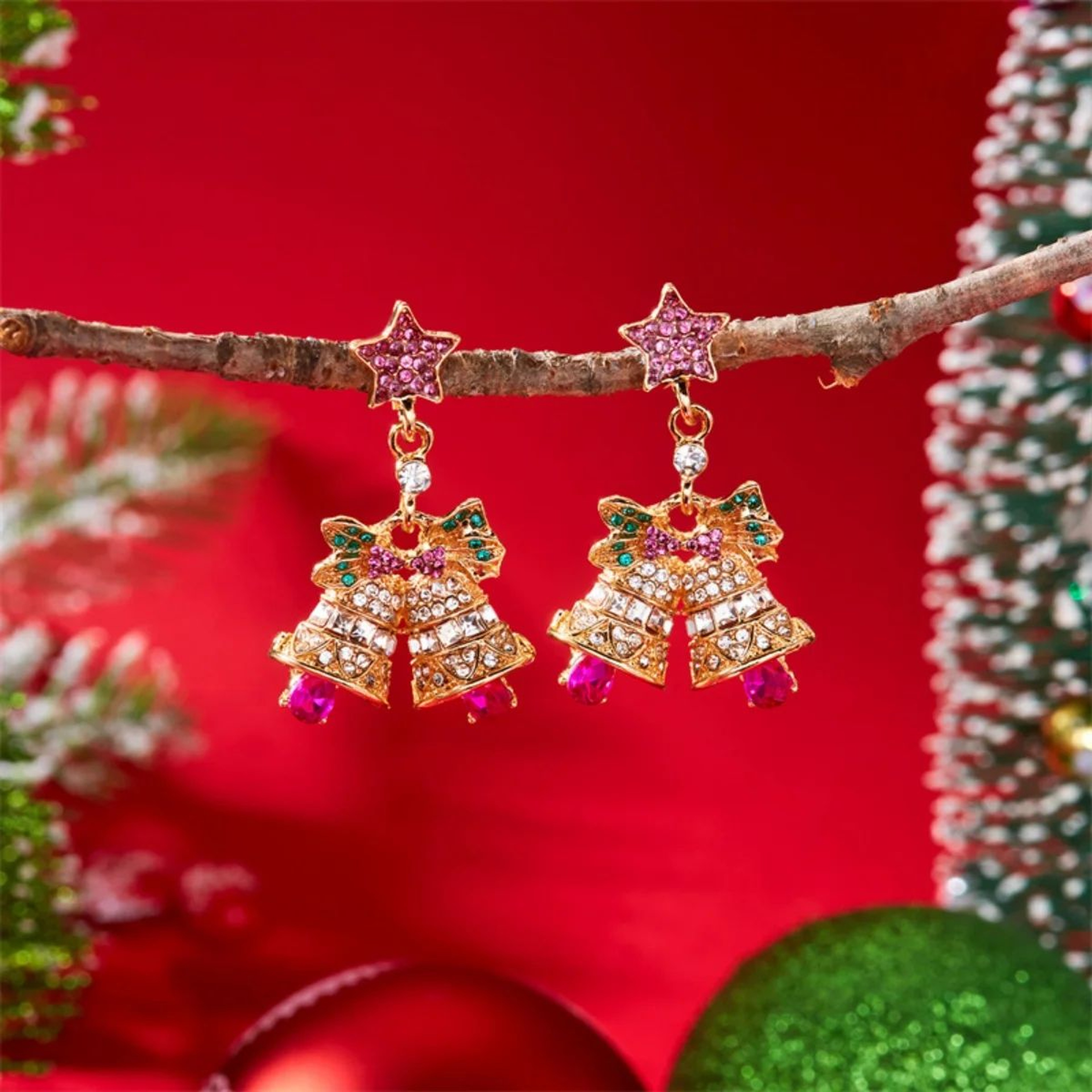 Christmas Rhinestone Pearl Snowflake Tree Star Bell Drop Earrings 3