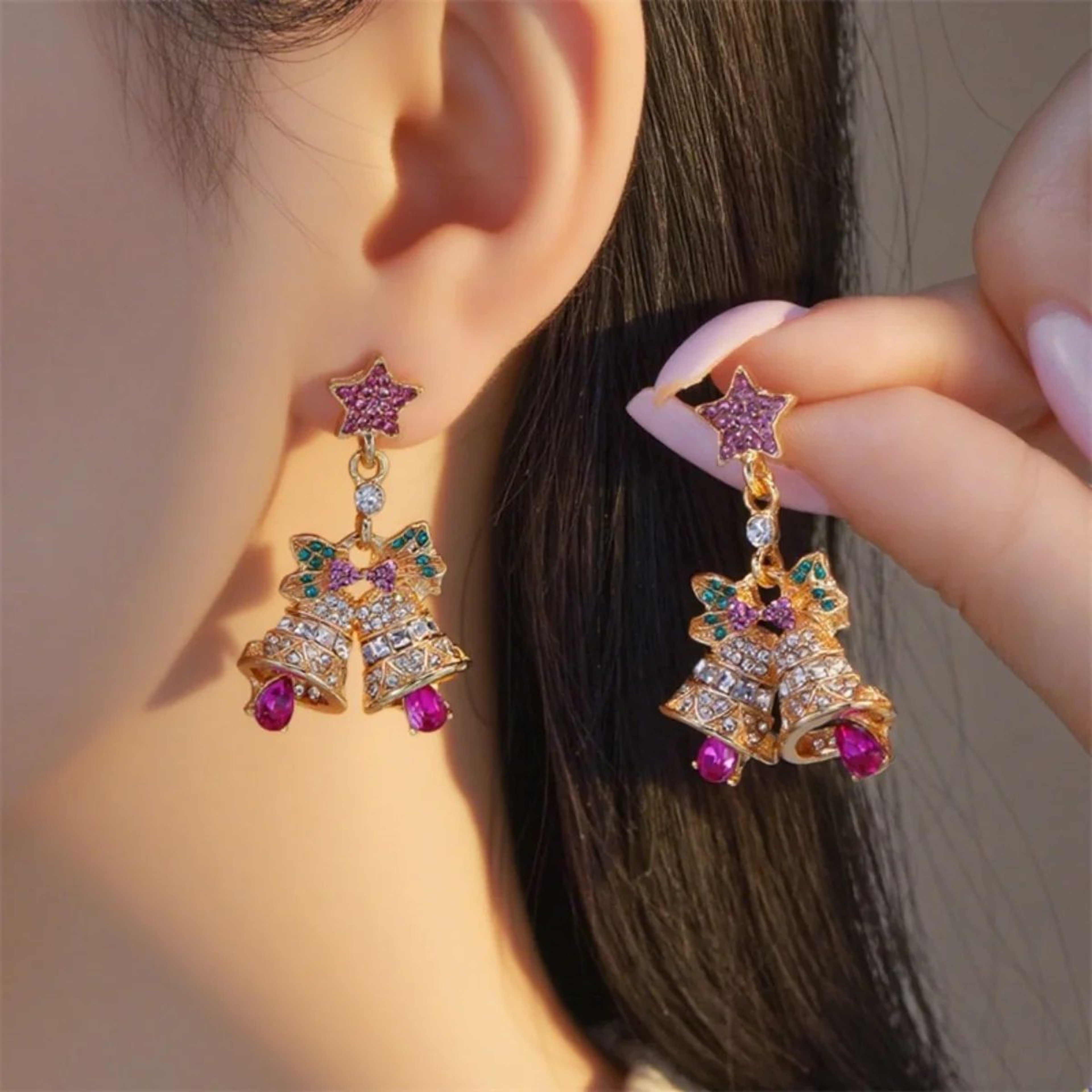 Christmas Rhinestone Pearl Snowflake Tree Star Bell Drop Earrings 8
