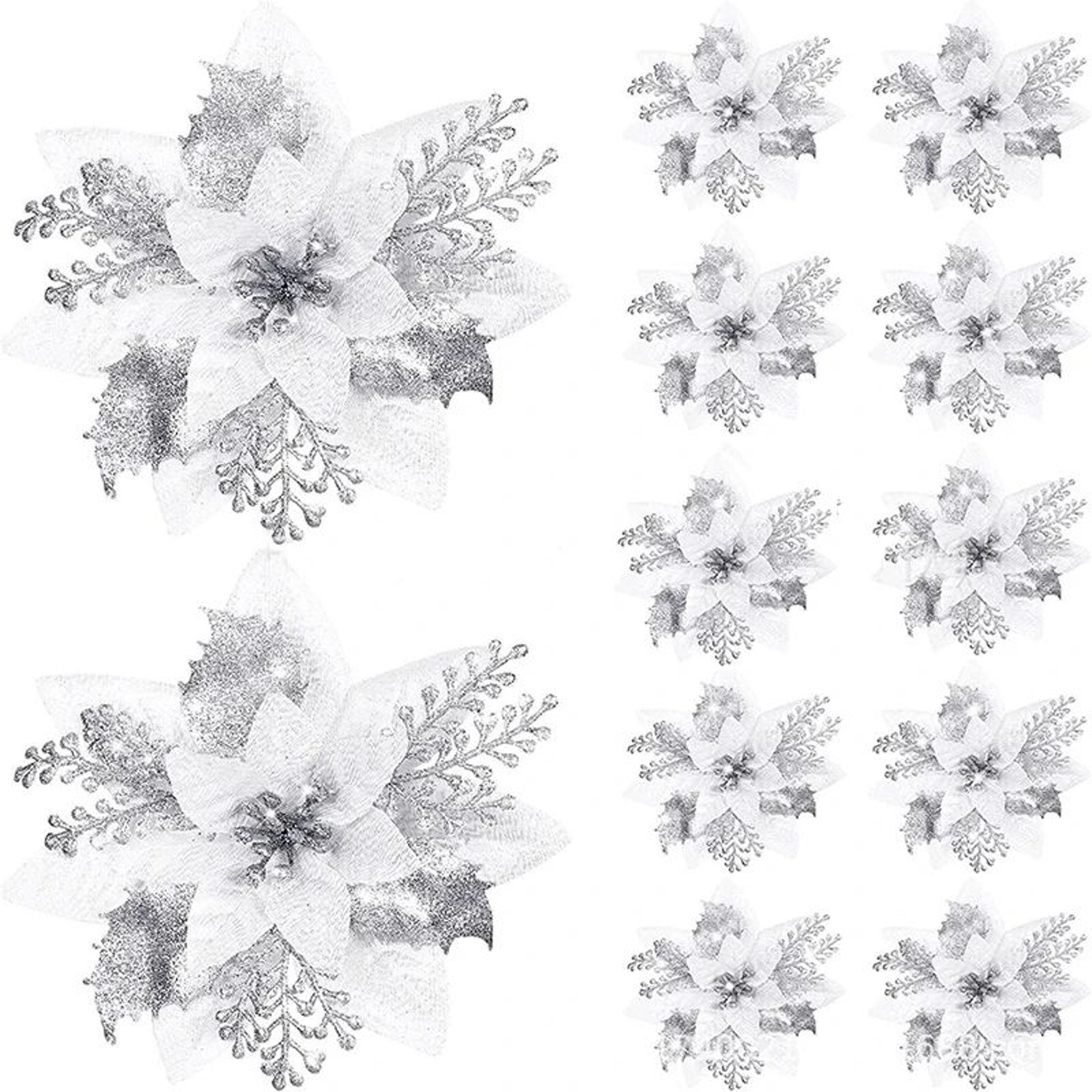 5PCS Pink Glitter Poinsettia Christmas Flowers 55 Inch Tree And Wreath Ornaments 9