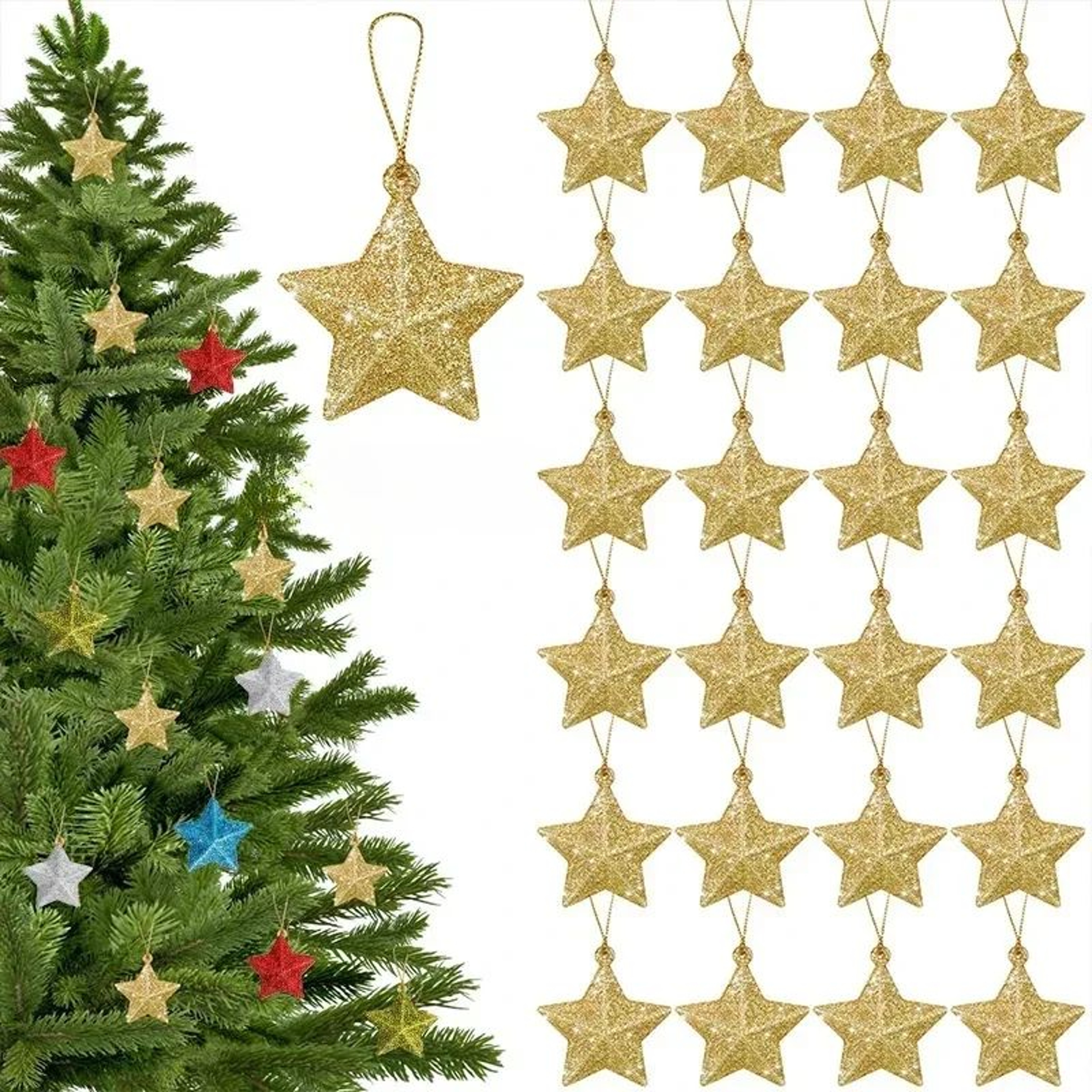 6PCS Gold Glitter Star Christmas Ornaments Mini Hanging Tree Decorations 2