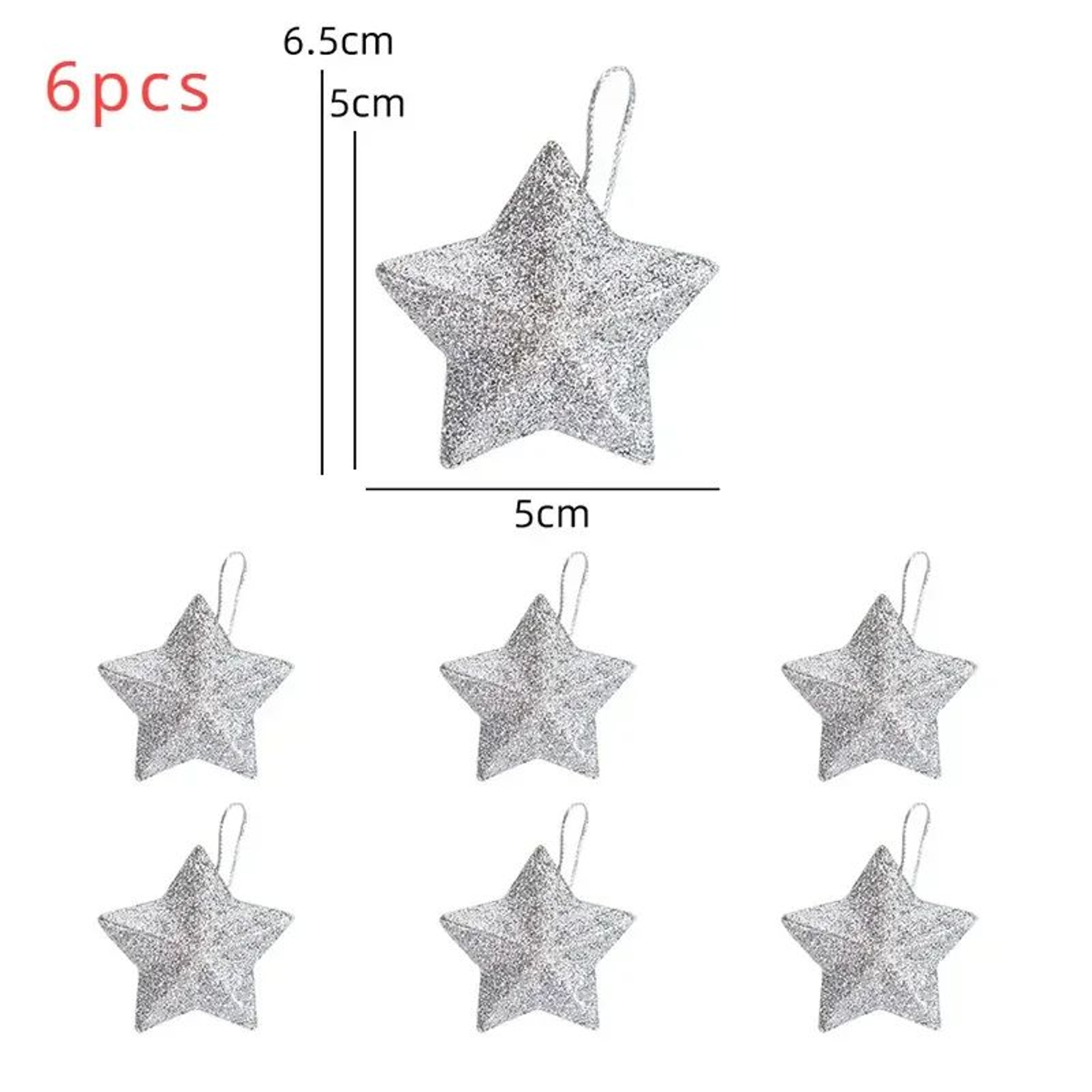 6PCS Gold Glitter Star Christmas Ornaments Mini Hanging Tree Decorations 7