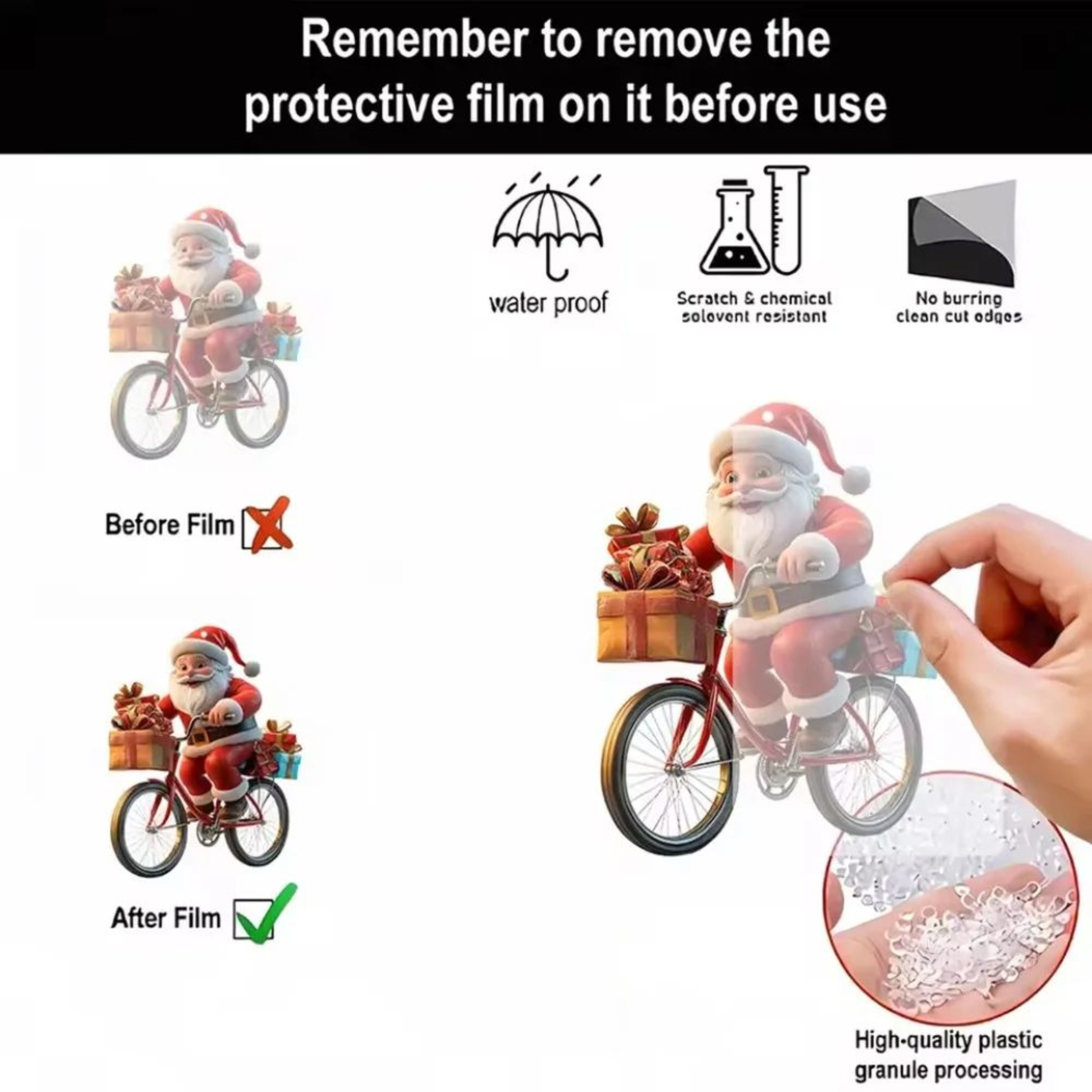 Santa Claus Bicycle Acrylic Christmas Ornament Hanging Decoration 5