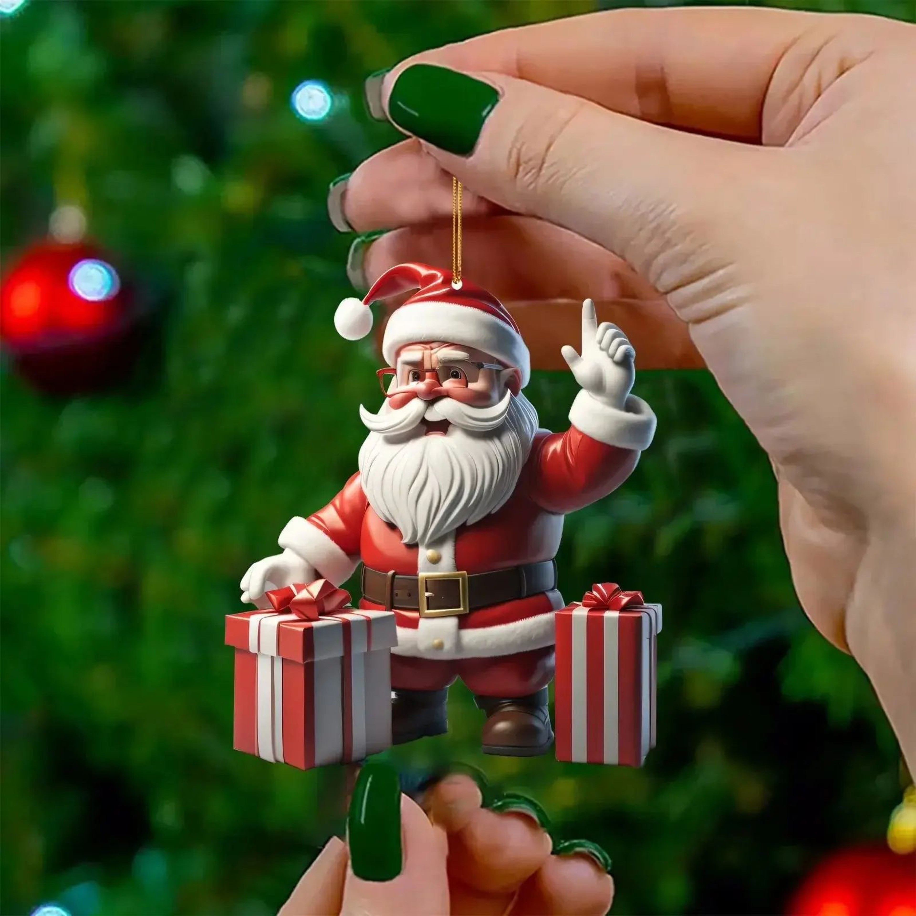 Santa Claus Bicycle Acrylic Christmas Ornament Hanging Decoration 6