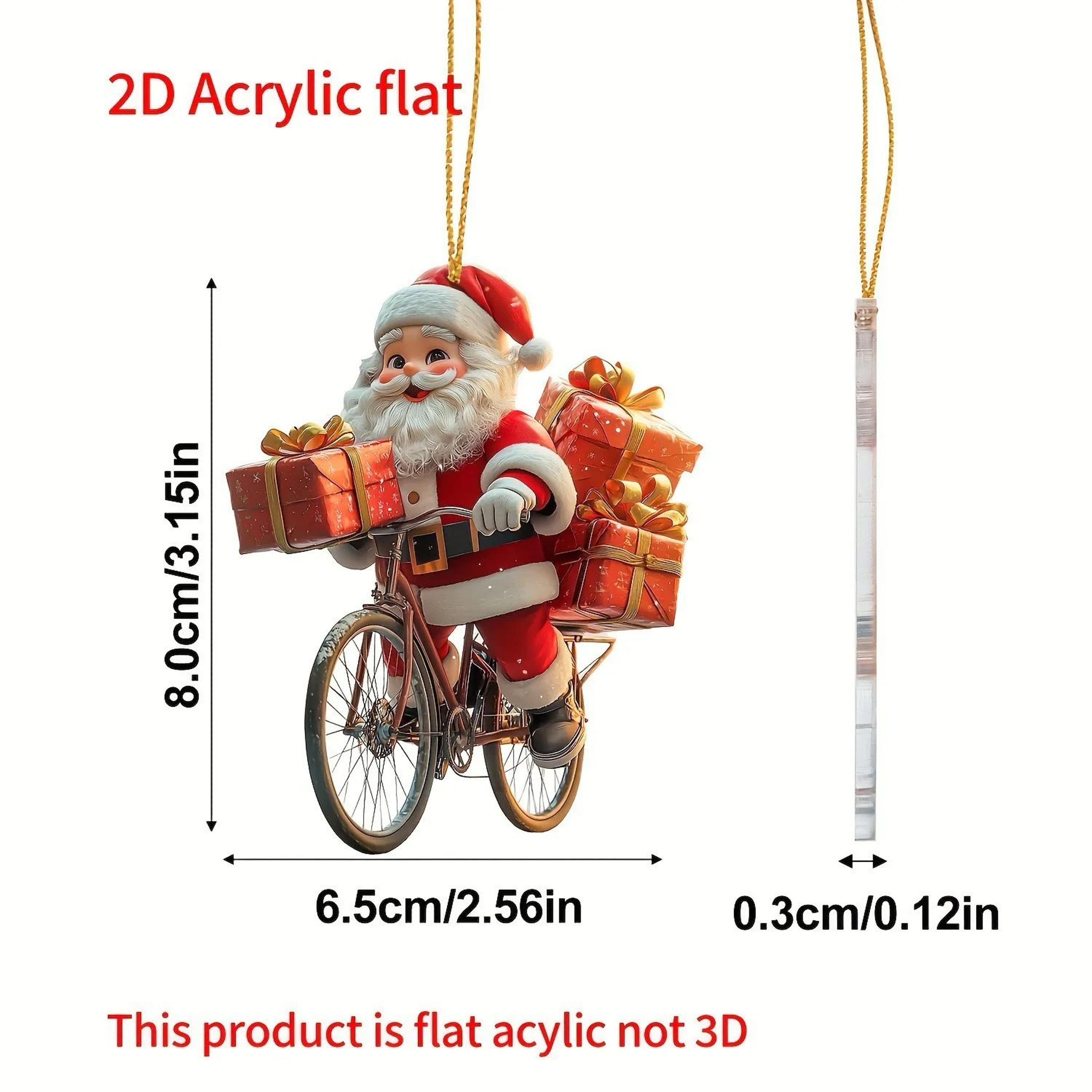 Santa Claus Bicycle Acrylic Christmas Ornament Hanging Decoration 11
