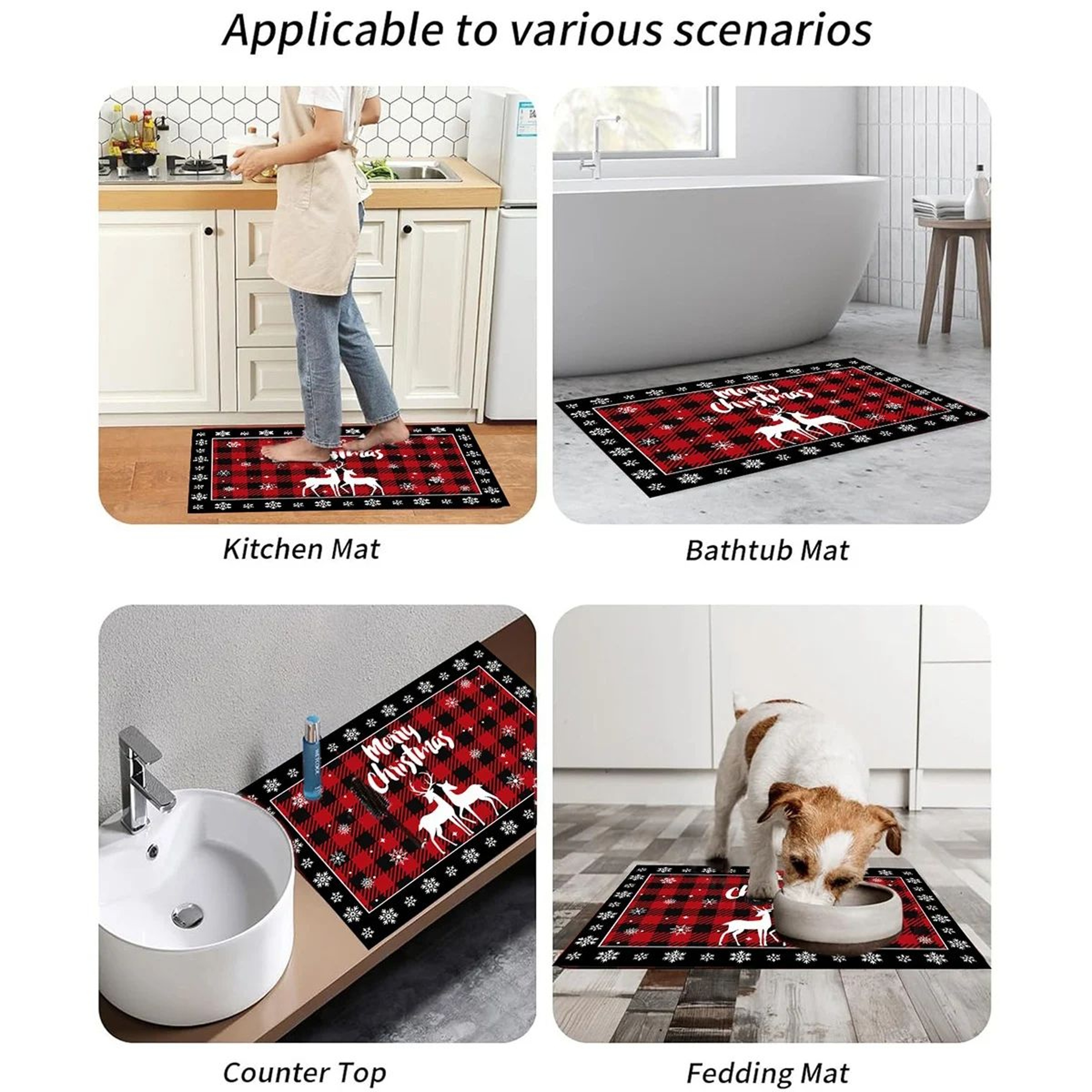 Plaid Christmas Tree Floor Mat  Absorbent Holiday Kitchen Rug And Festive Doormat 2