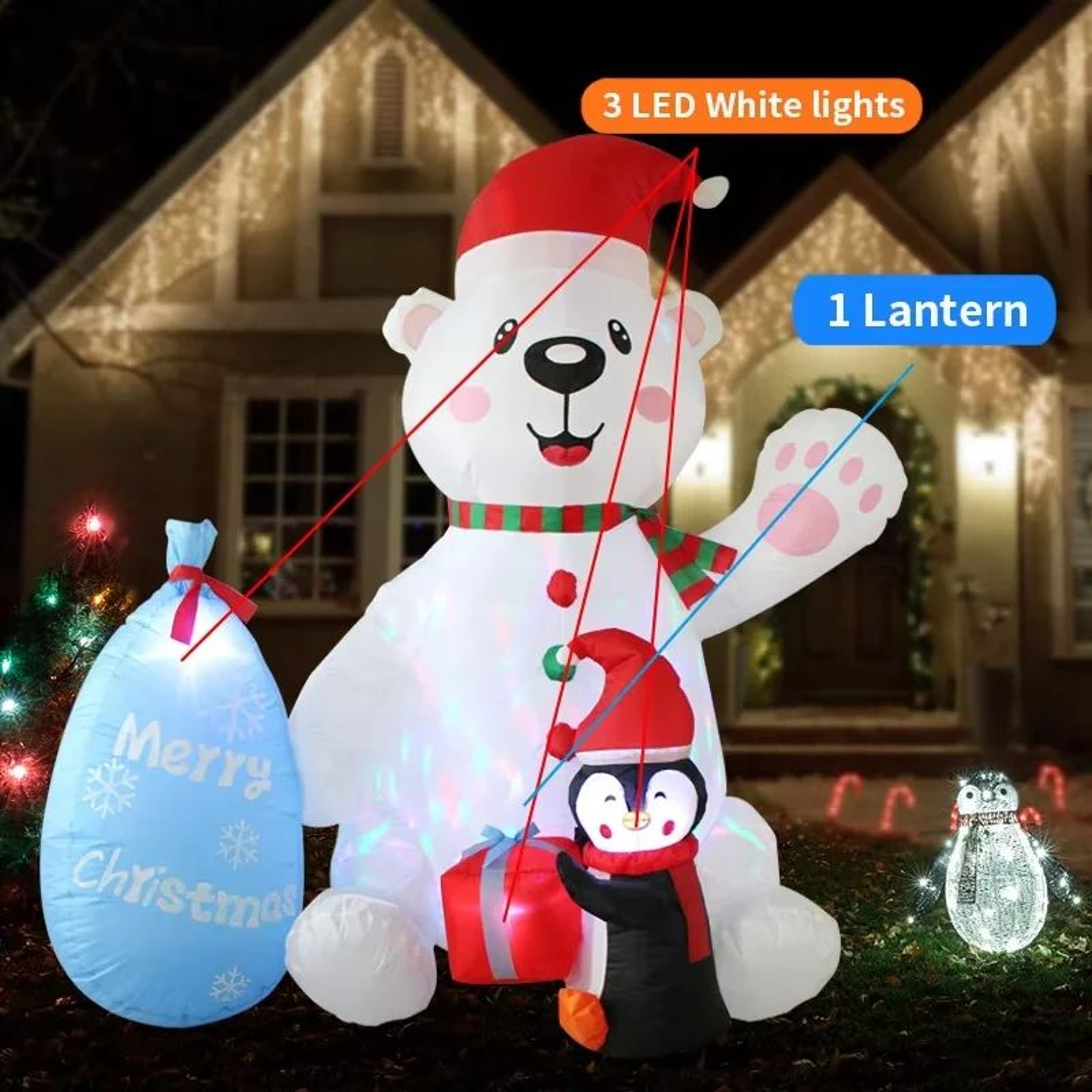 67FT LED Christmas Inflatable Polar Bear And Penguin Outdoor Yard Decoration 3