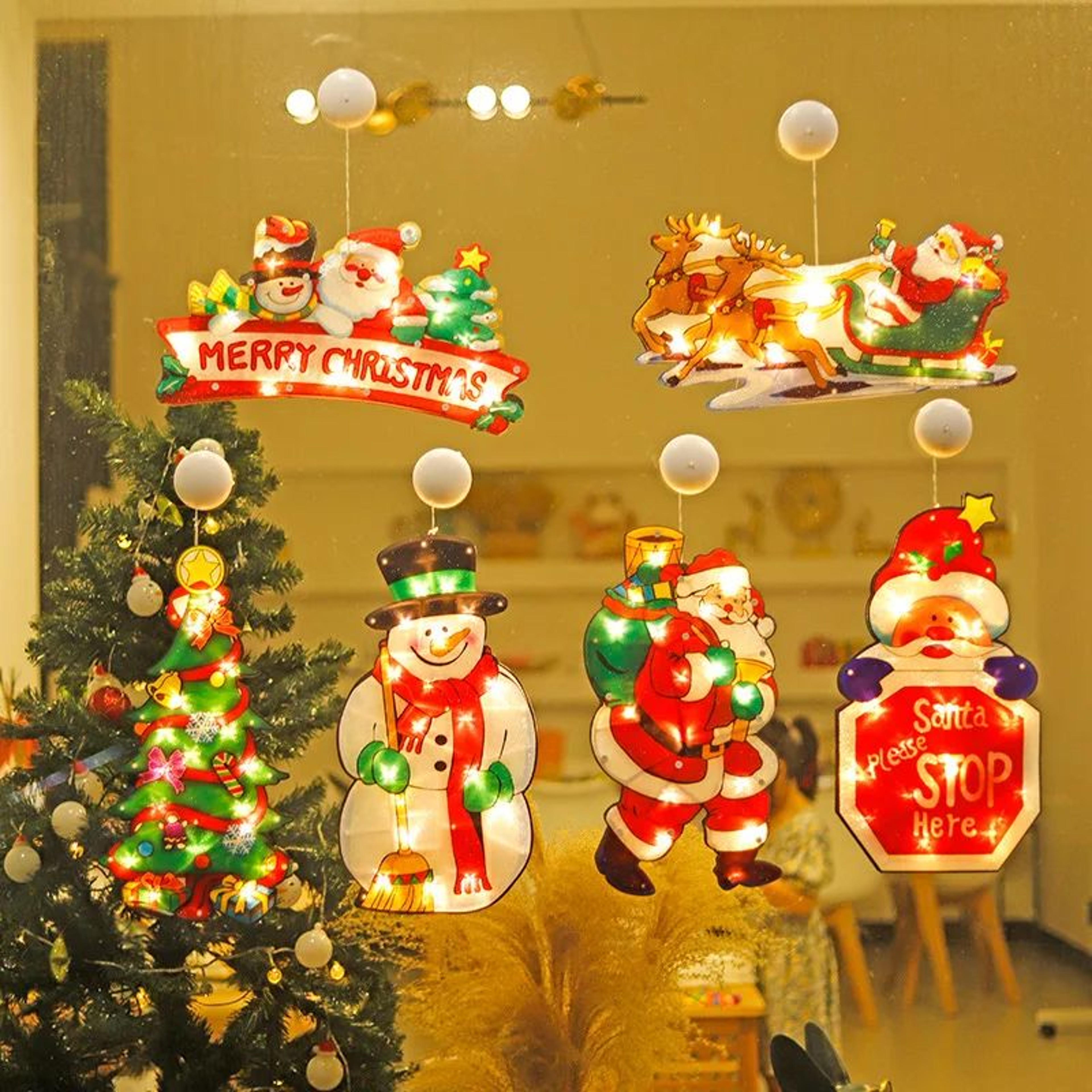LED Christmas Window Hanging Light With Suction Cup Festive Holiday Decor 0