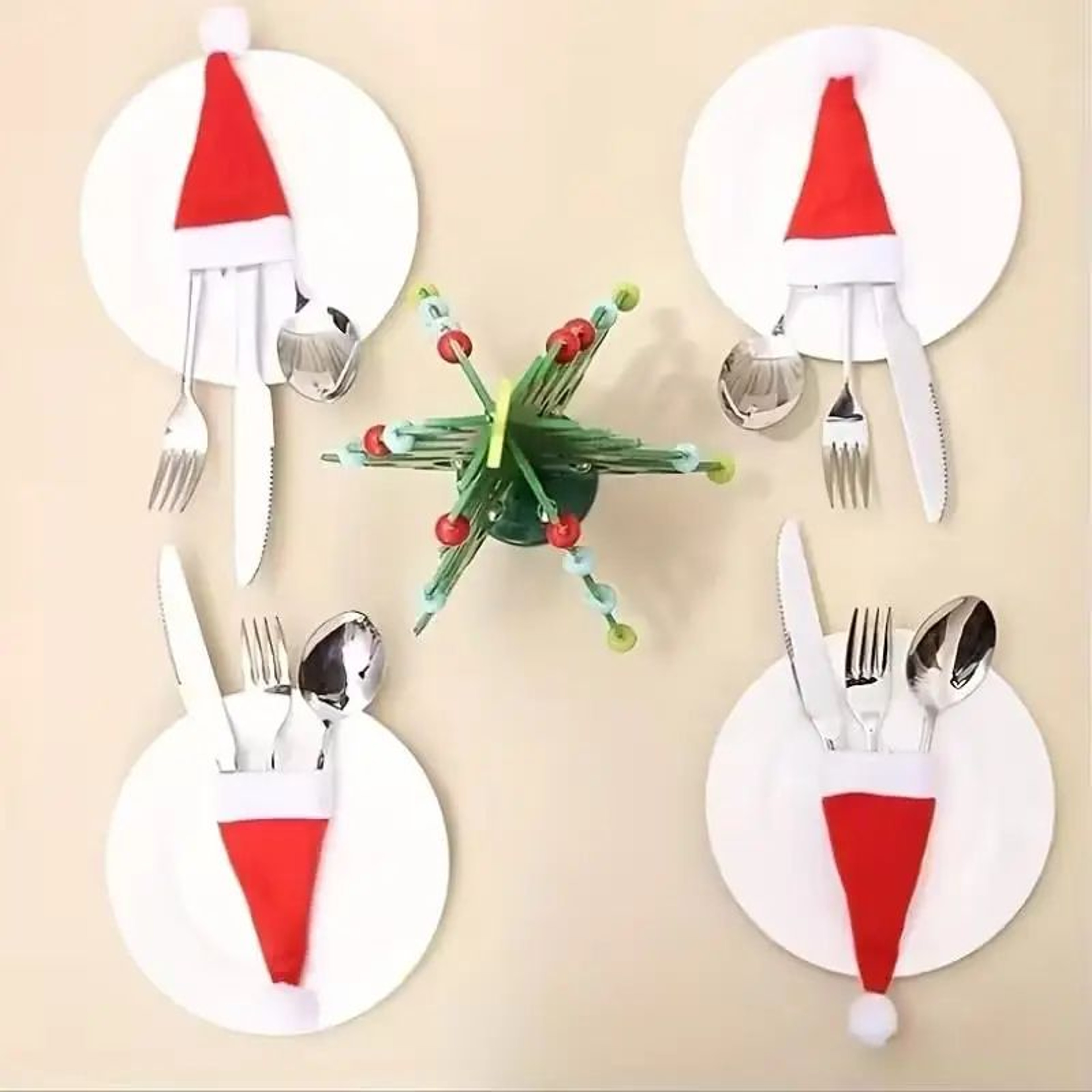 Mini Christmas Hat Cutlery Holders  Santa Silverware Pockets For Holiday Table Decor 2