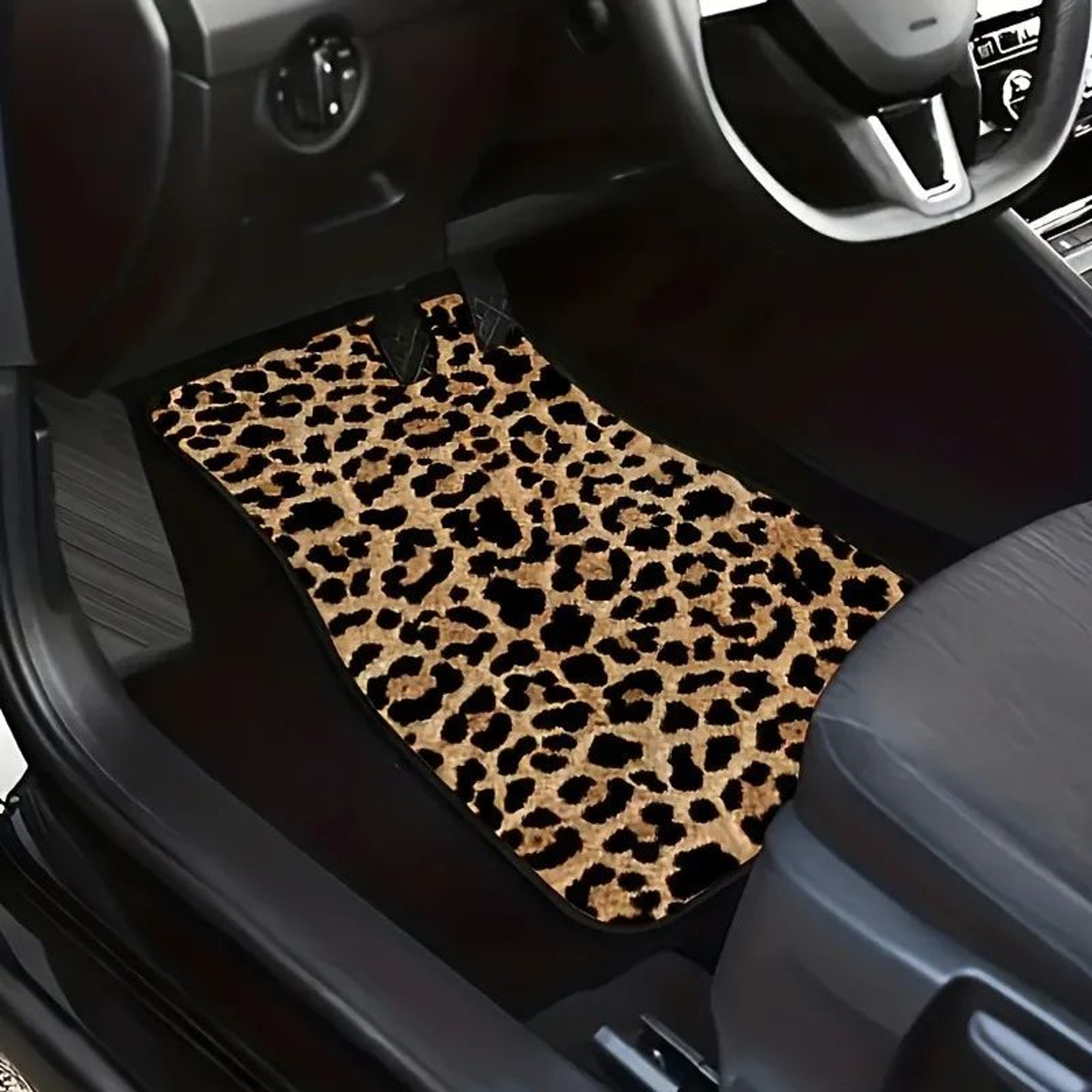 Leopard Print Car Floor Mats 4PCS Universal NonSlip Washable Car Mat Set 4