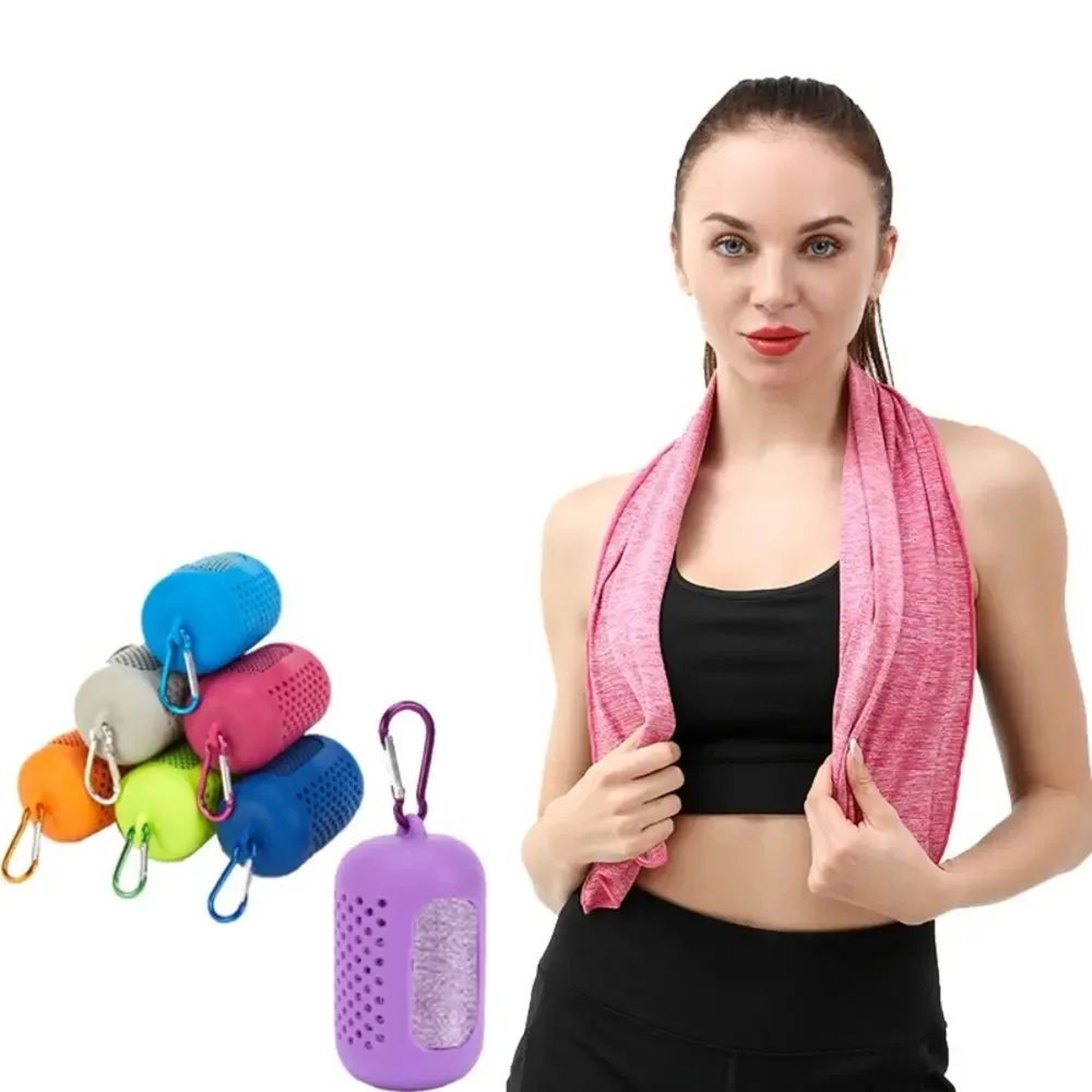 Quick Dry Microfiber Cooling Sports Towel With Portable Silicone Case 0