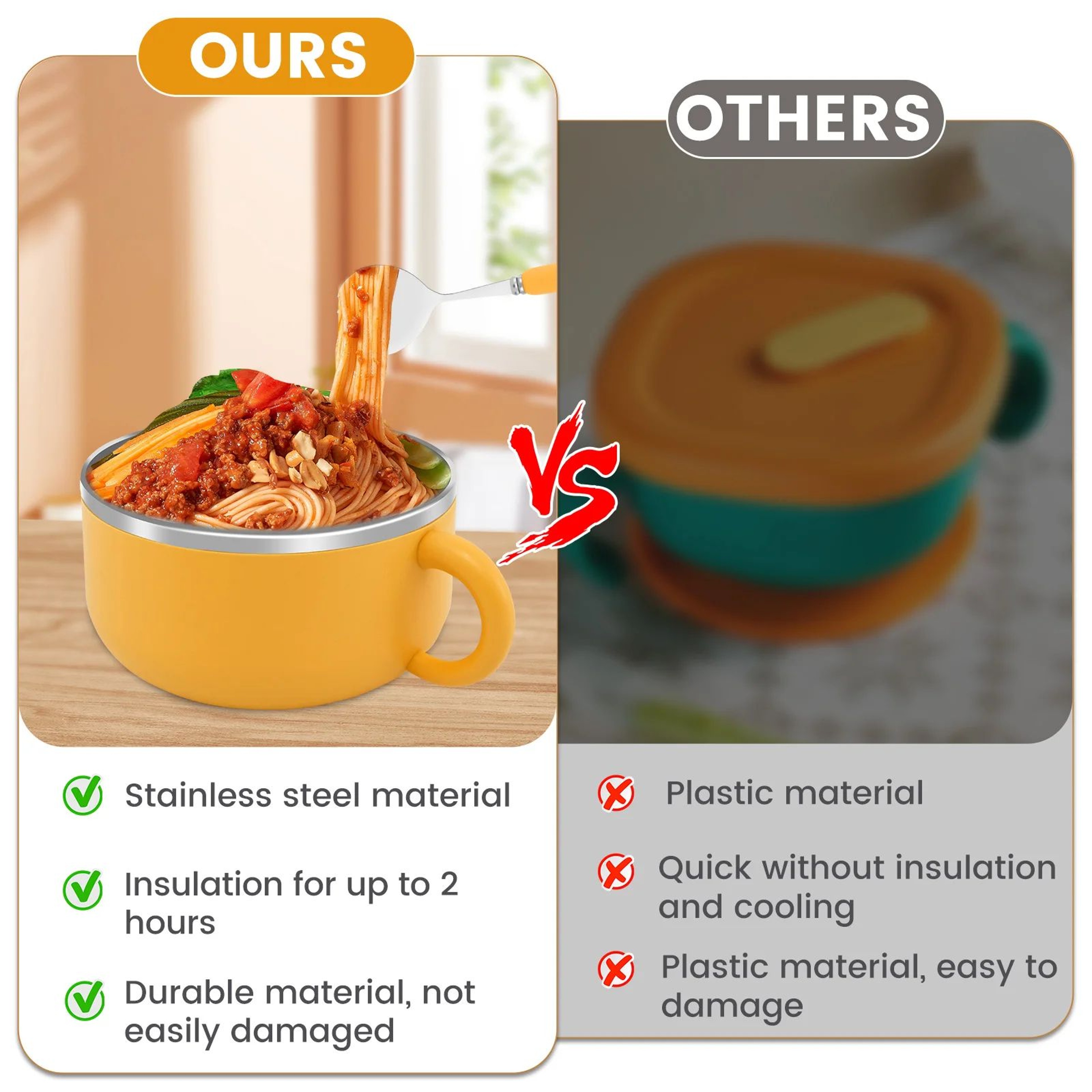 1200ml Insulated Stainless Steel Ramen Bowl With Lid And Spork 1