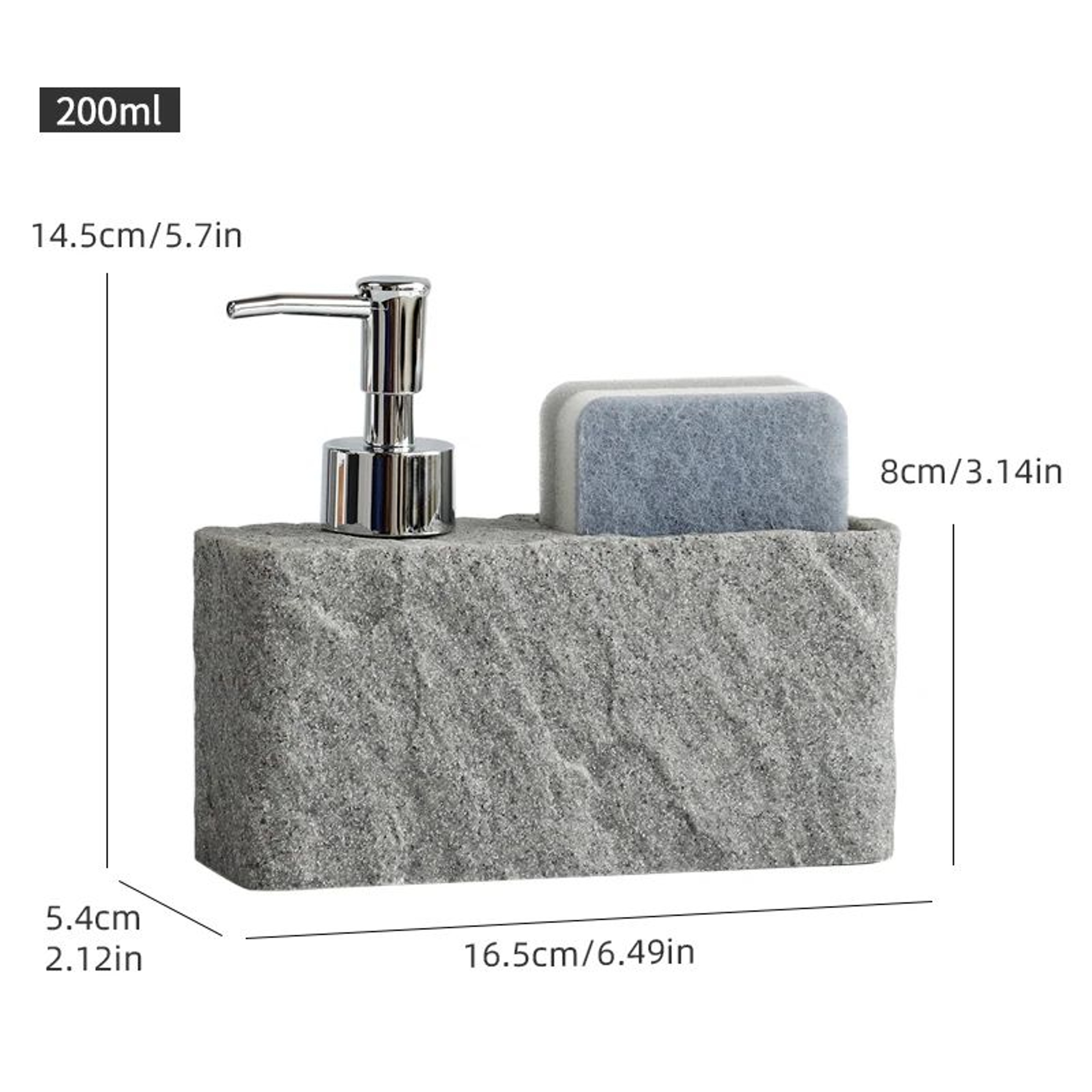 Black Stone Soap Dispenser With Sponge Holder 200ml For Kitchen And Bathroom 3