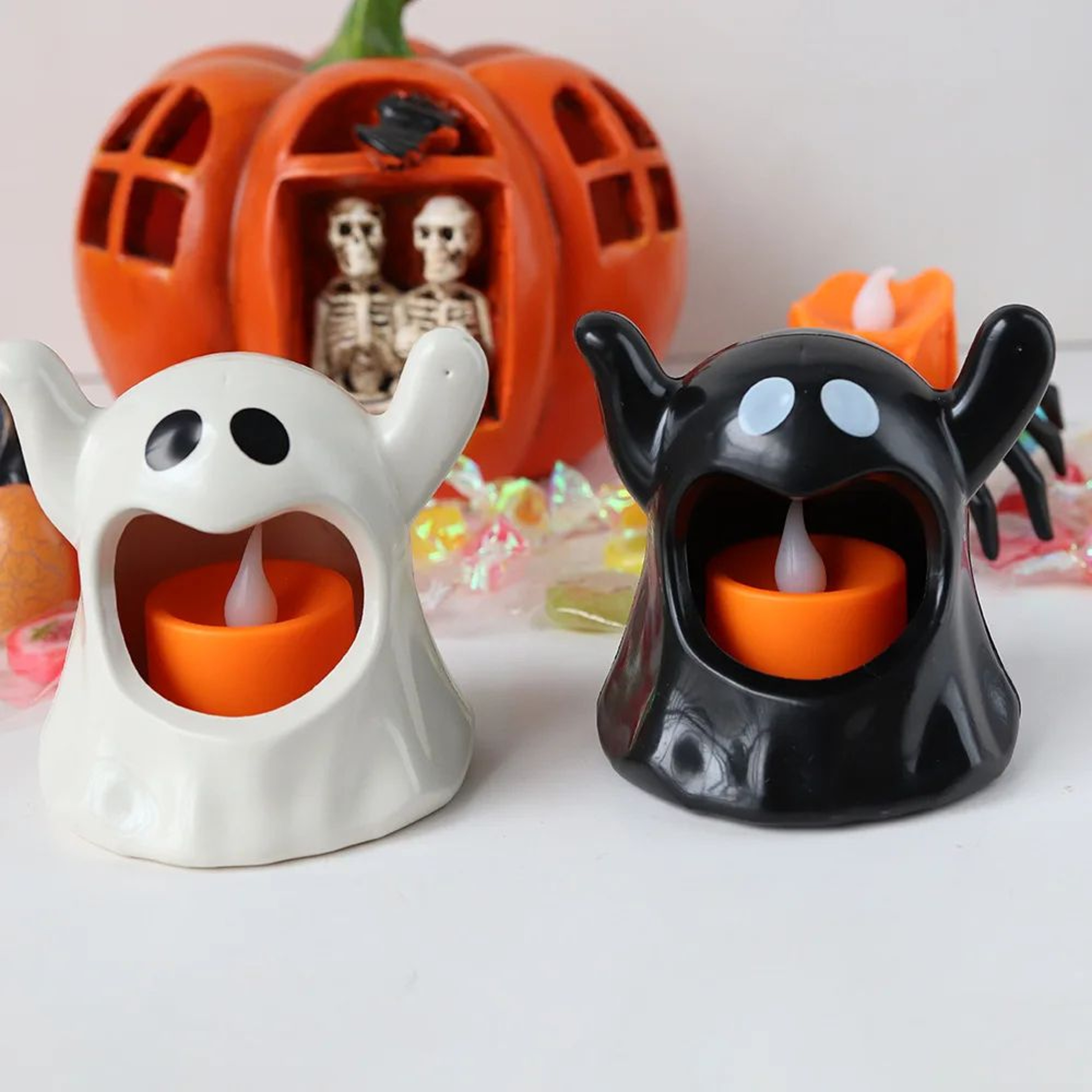 Halloween Ghost LED Candle Holder Spooky Candlestick Table Decoration 3