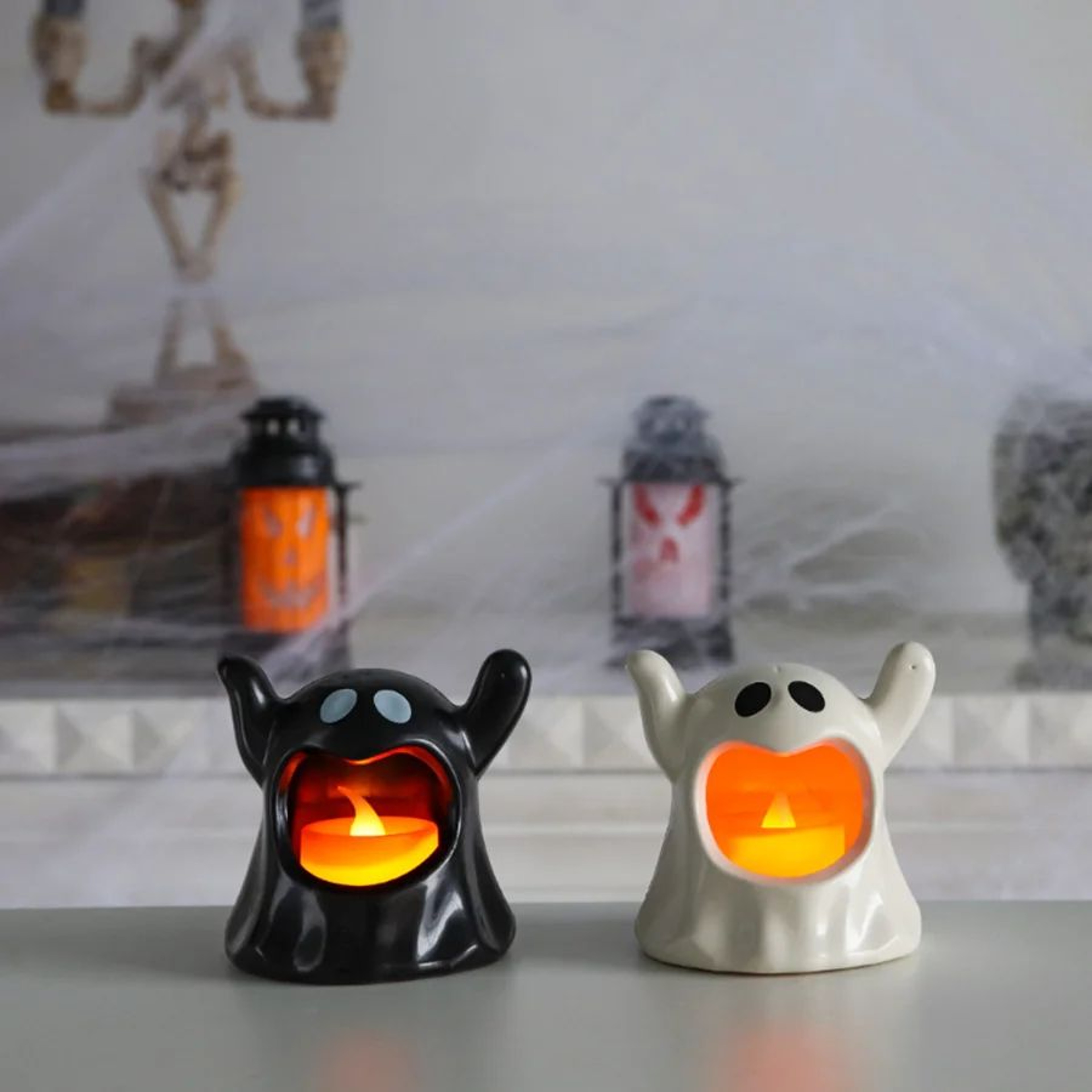 Halloween Ghost LED Candle Holder Spooky Candlestick Table Decoration 1