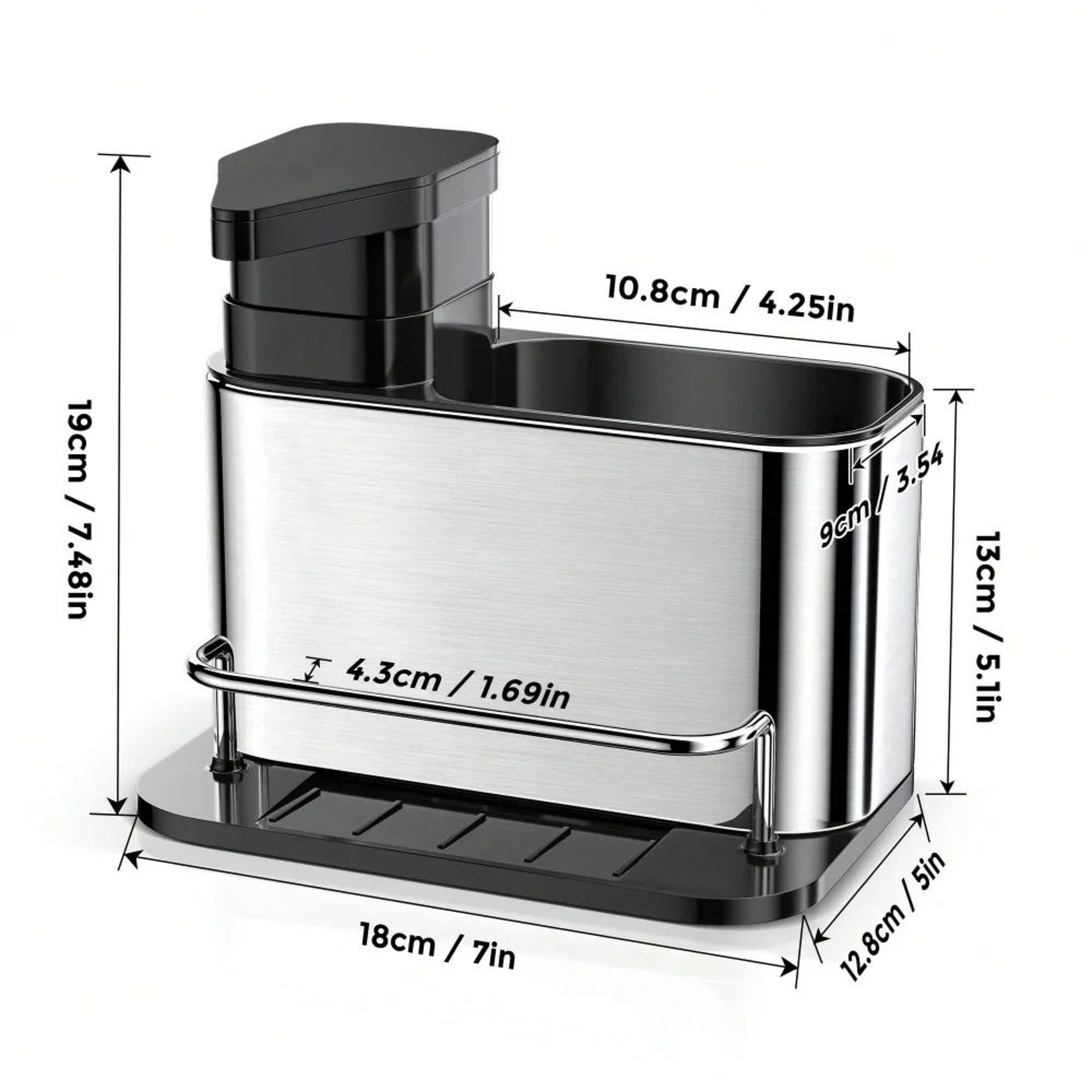 3in1 Stainless Steel Kitchen Sink Organizer With Soap Dispenser And Sponge Holder 1