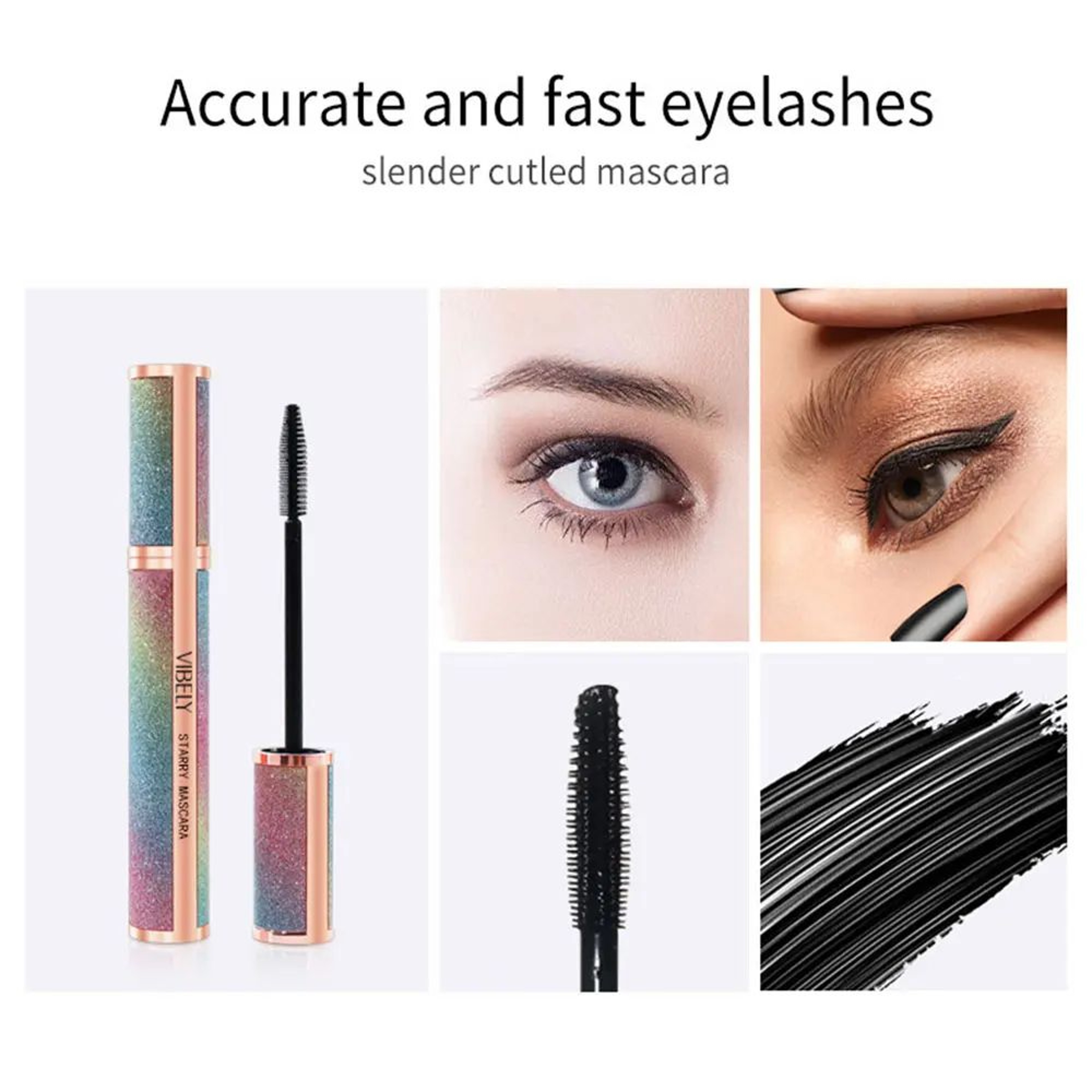 4D Brilliant Starry Sky Waterproof Mascara  Lengthening Volumizing And Curling Black Mascara 2
