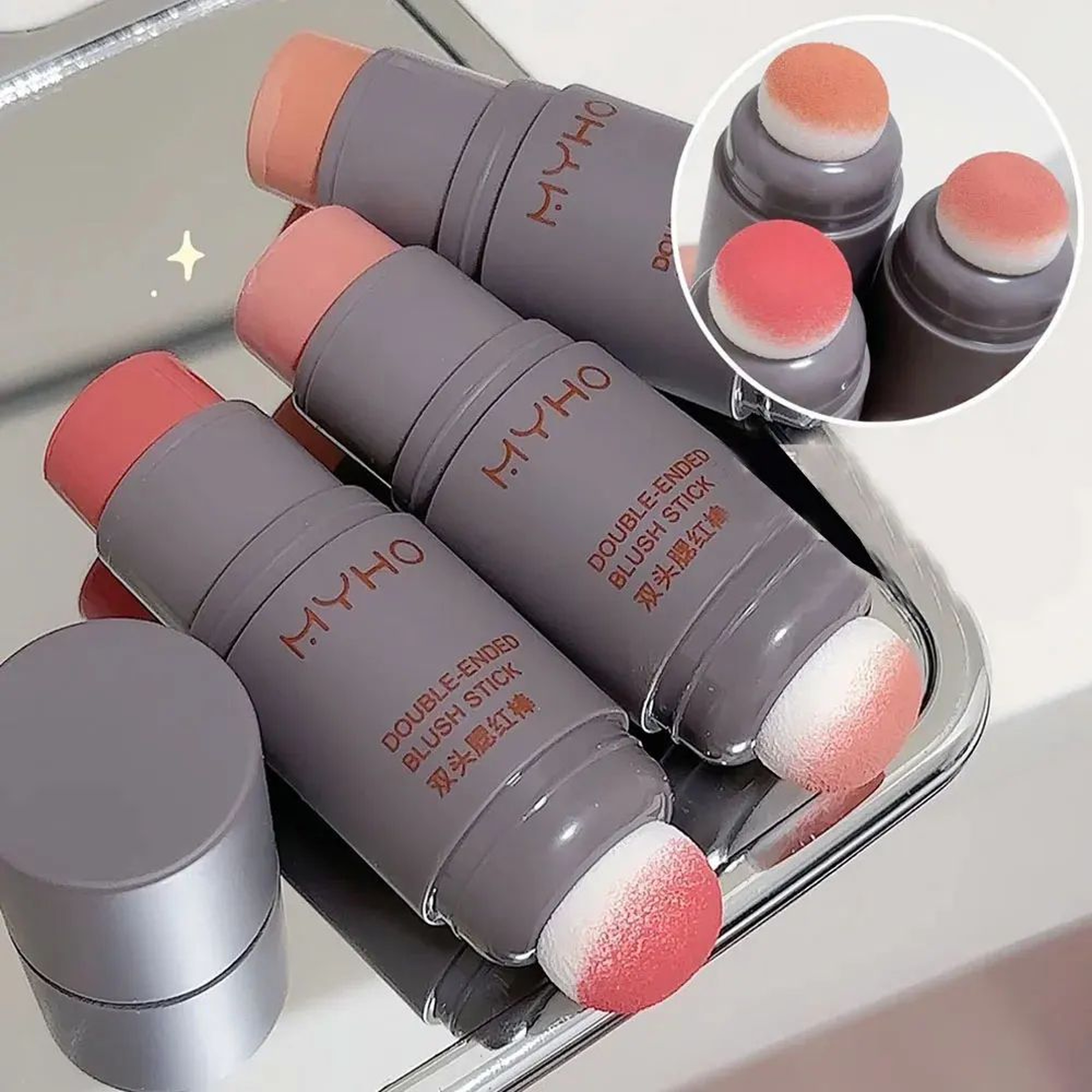 DoubleEnded Cream Blush Stick With Sponge Applicator  LongLasting Matte Cheek Tint 3