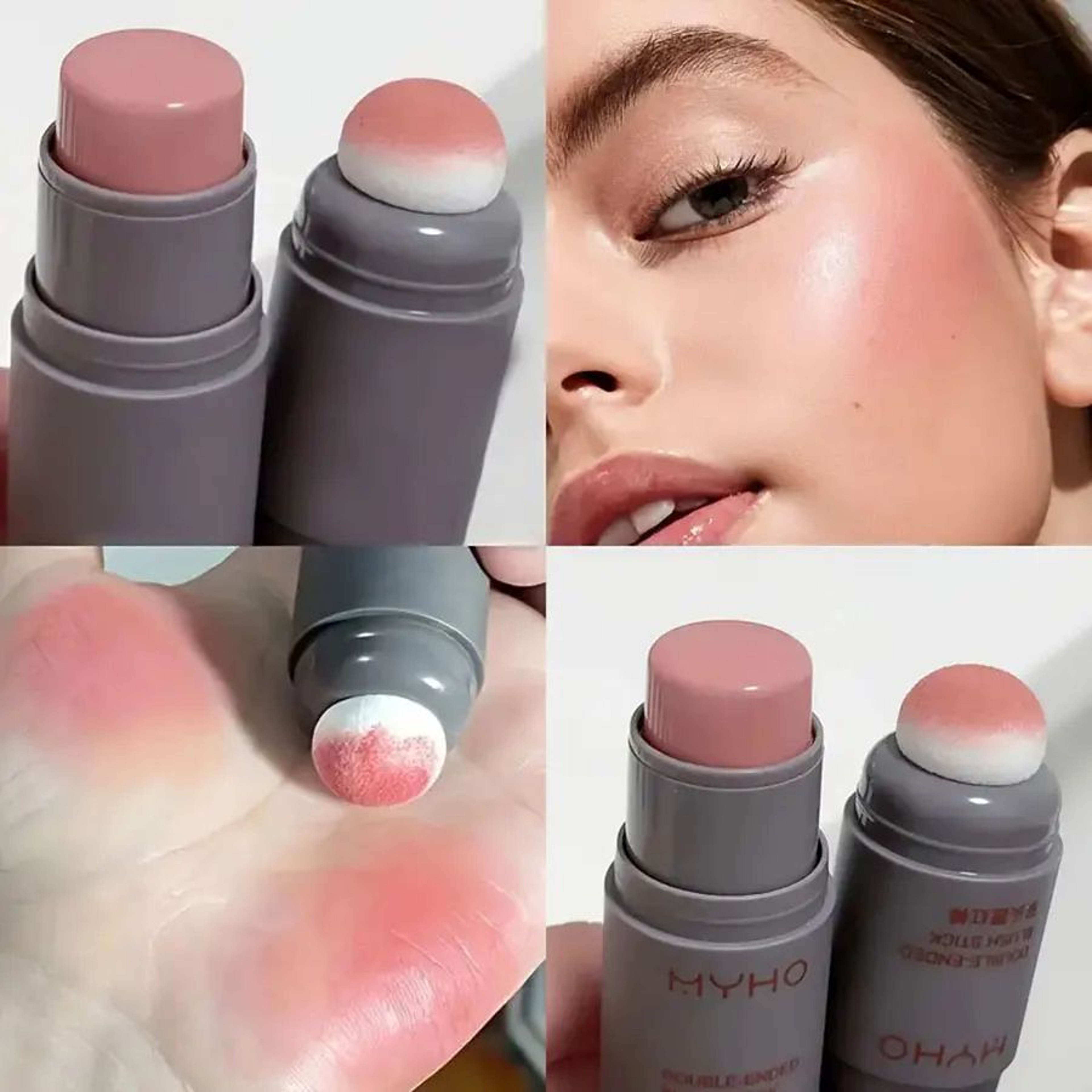 DoubleEnded Cream Blush Stick With Sponge Applicator  LongLasting Matte Cheek Tint 0