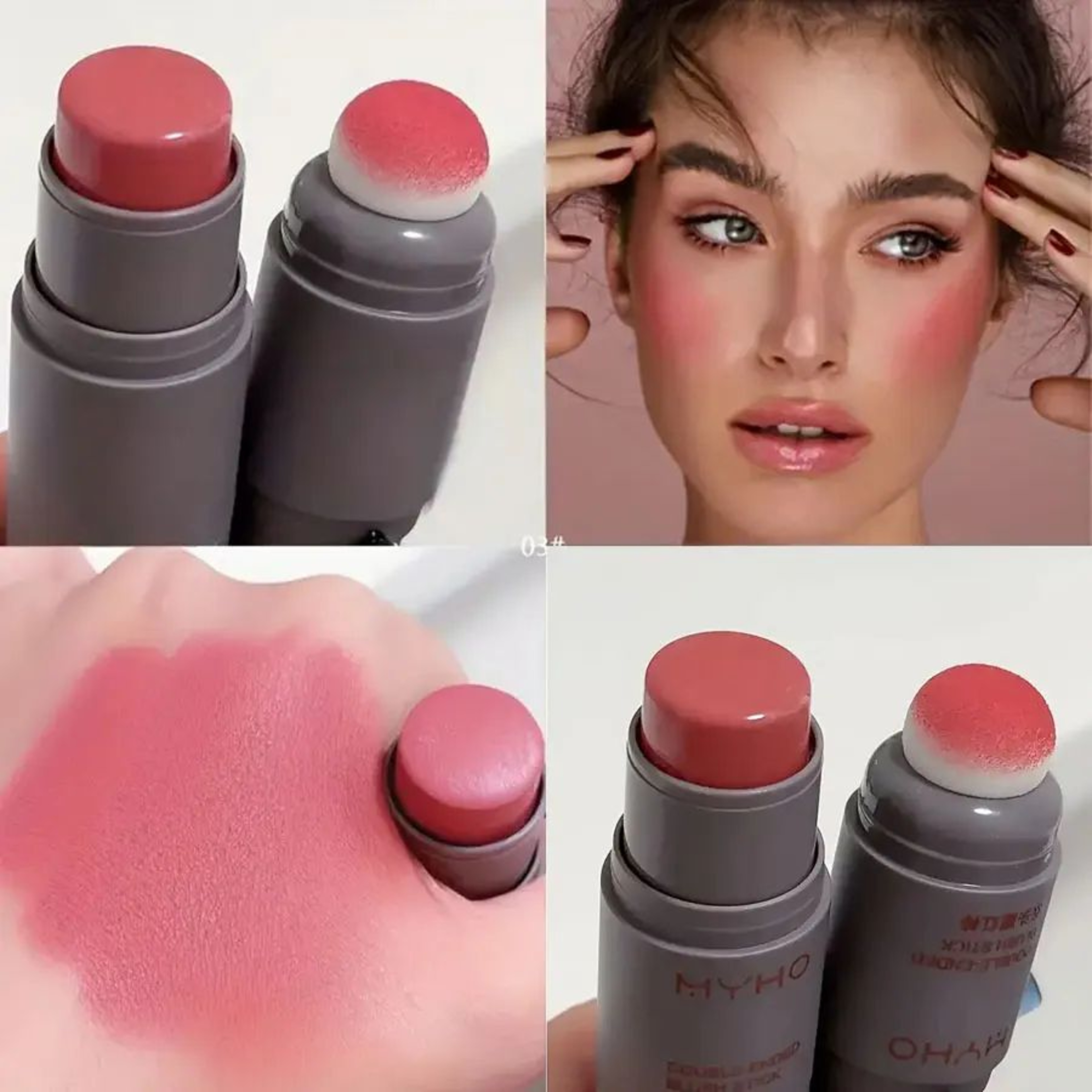 DoubleEnded Cream Blush Stick With Sponge Applicator  LongLasting Matte Cheek Tint 7