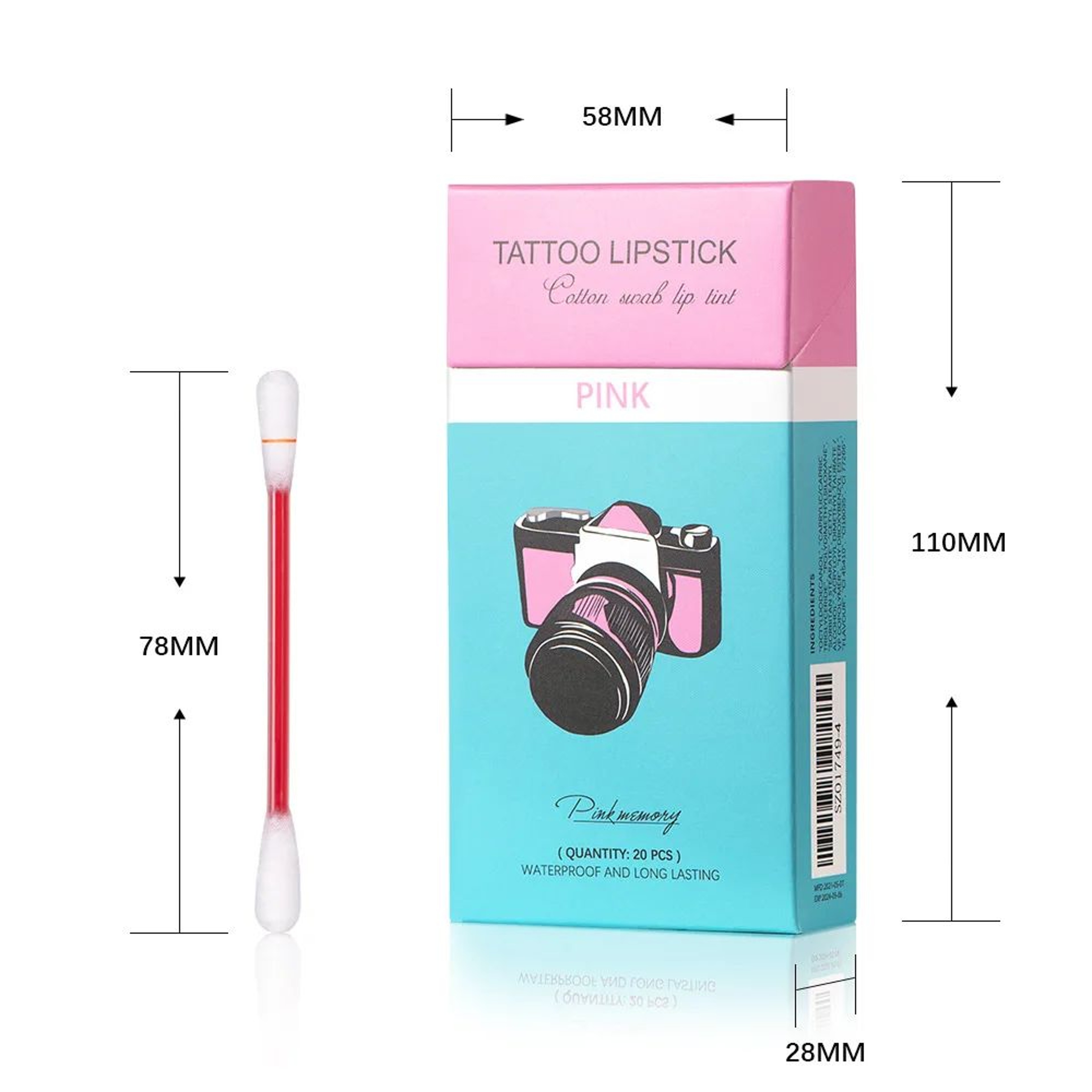20PCS Cotton Swab Lip Stain Set  Waterproof Long Lasting Kiss Proof Lip Tint 2