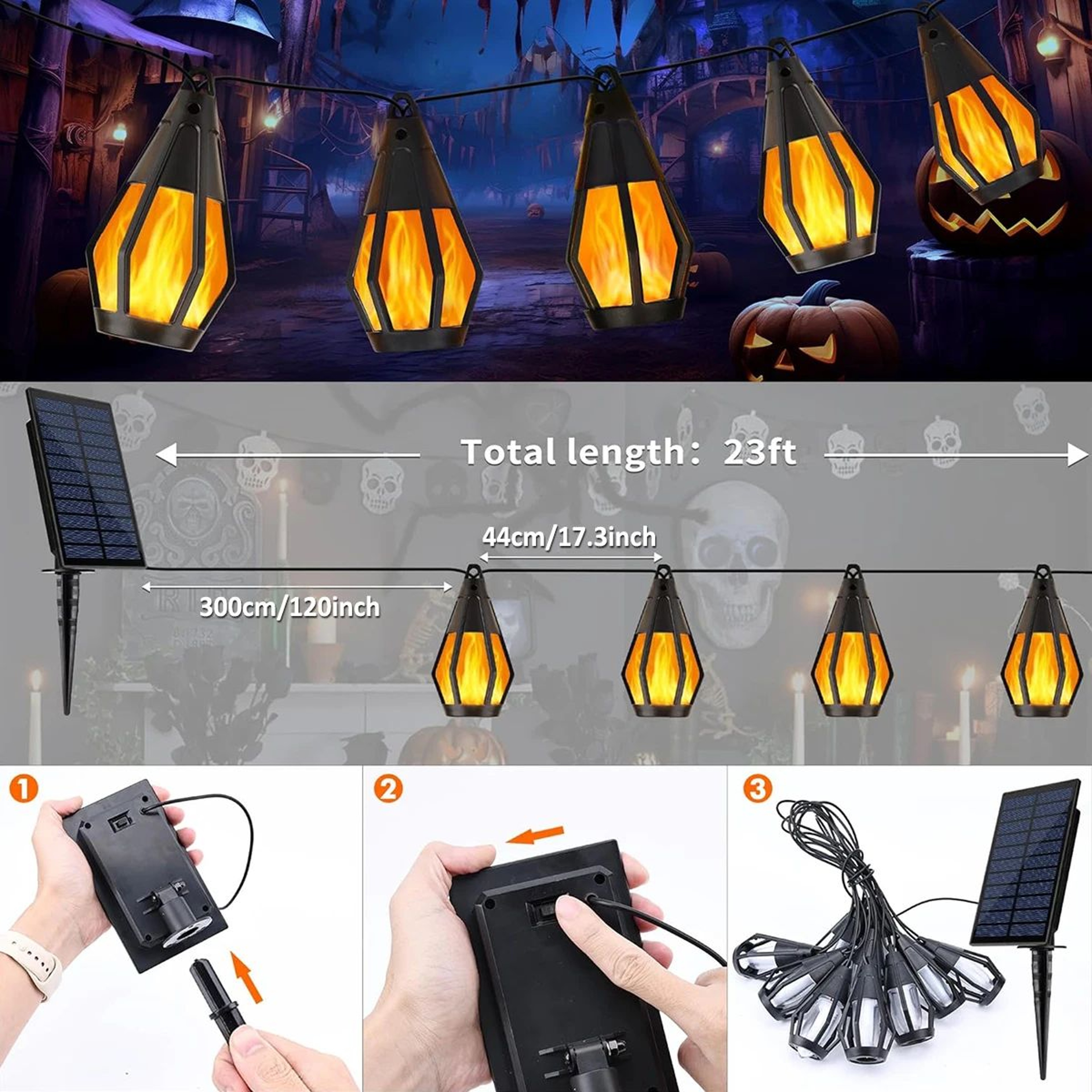 Solar Flickering Flame String Lights With 10 LED Bulbs For Halloween And Outdoor Patio Decor 1