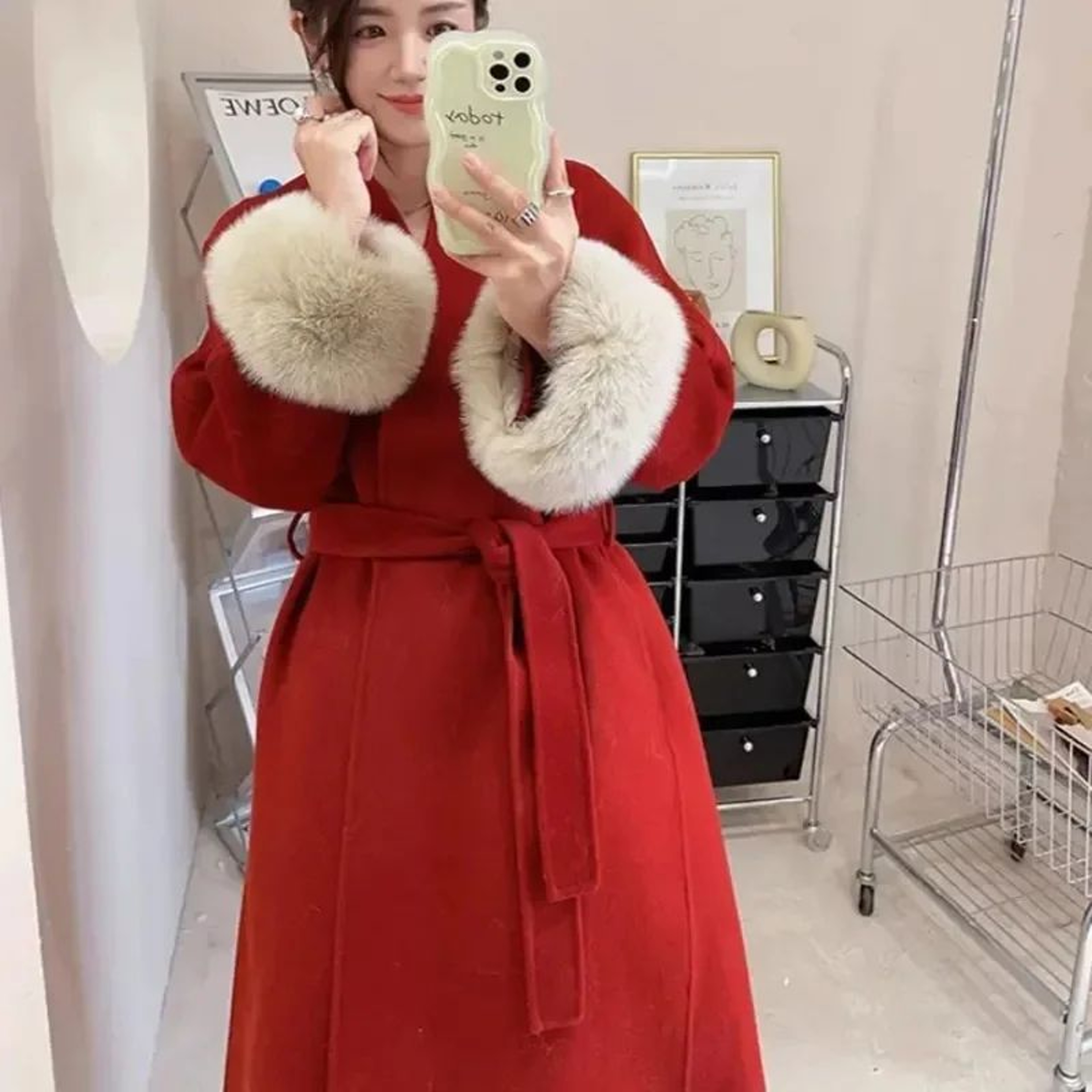 Elegant Womens Long Wool Blend Coat With Belt  Warm Winter Trench Outerwear 3