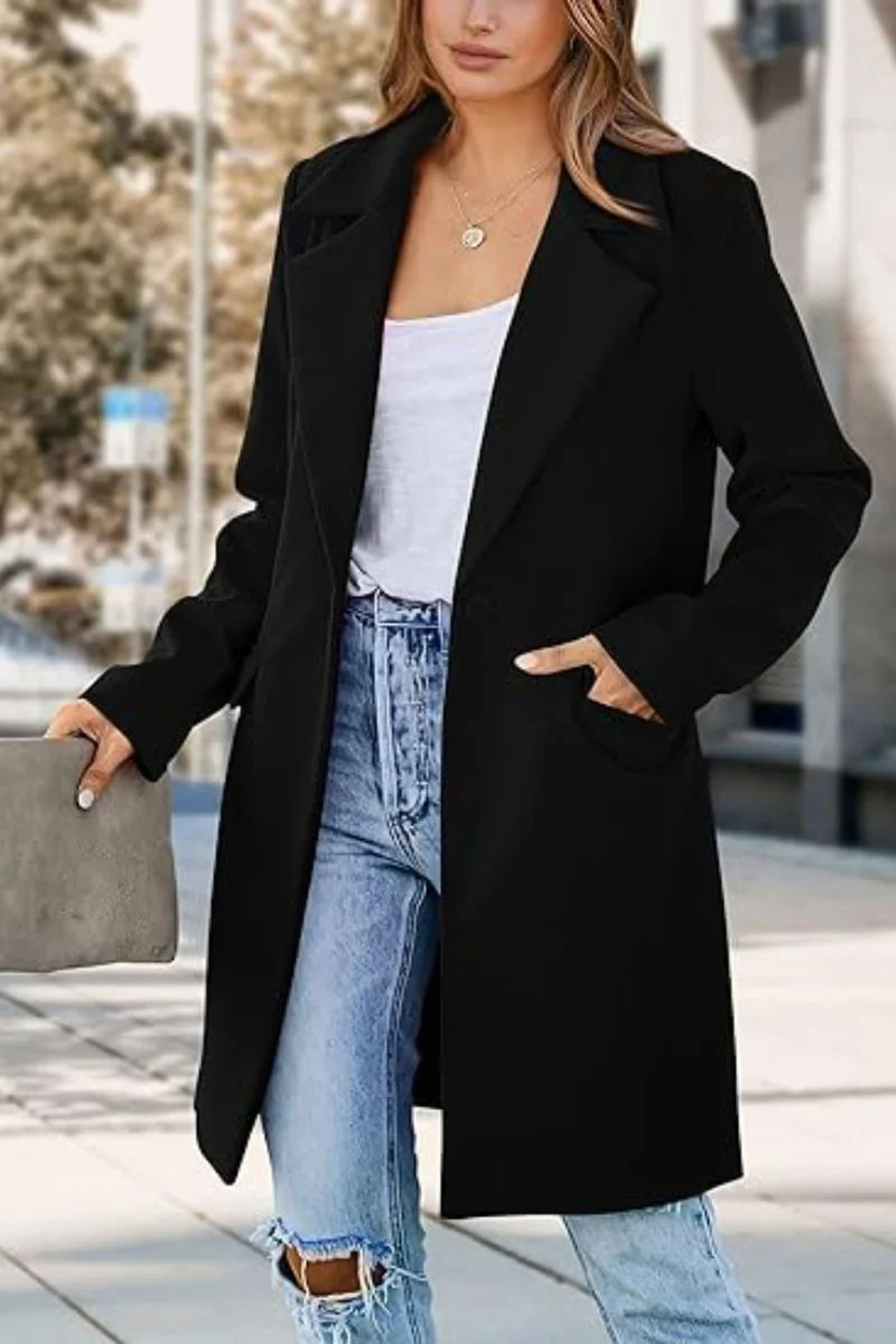 Womens Long Wool Blend Winter Coat With DoubleBreasted Front And TurnDown Collar 2