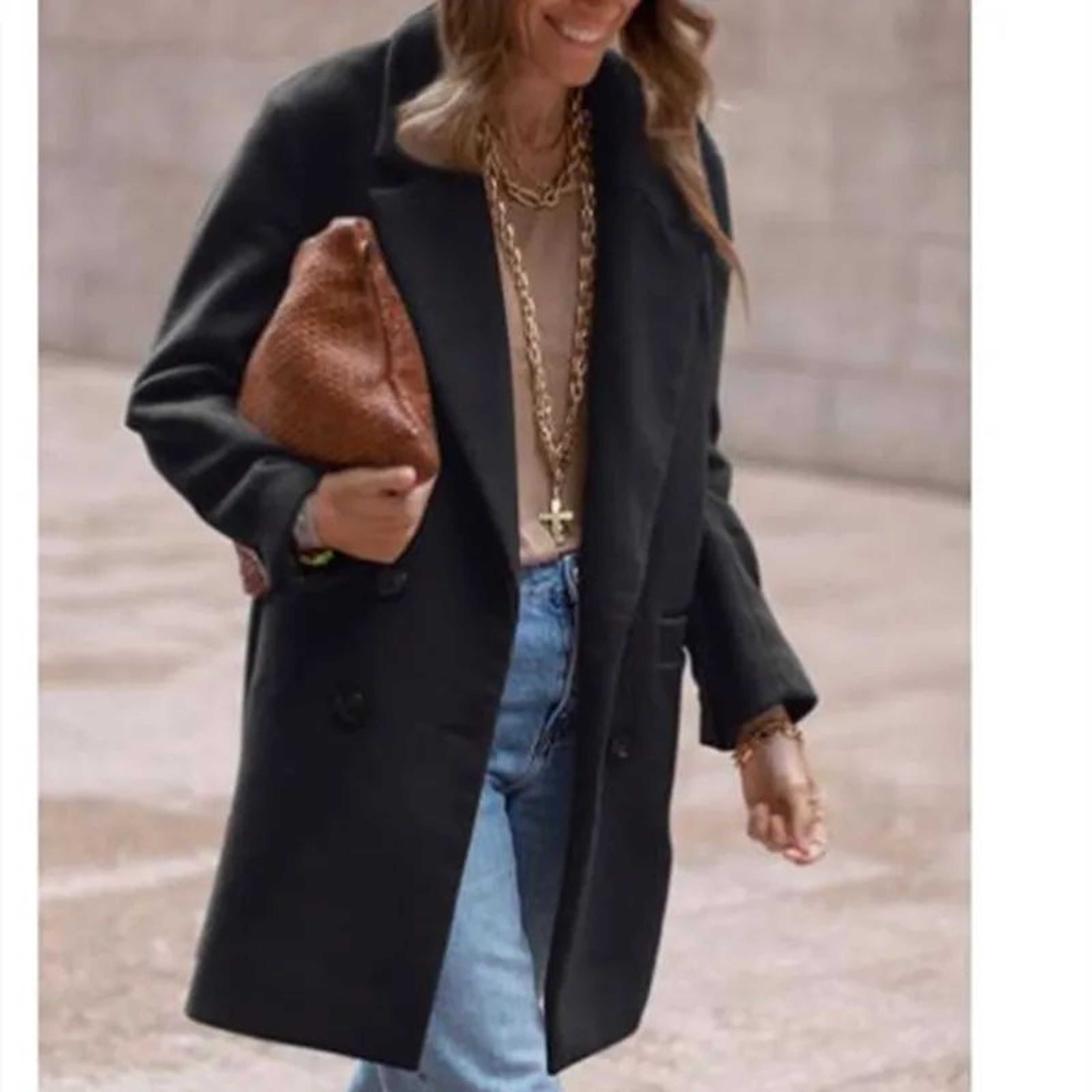 Womens Warm Wool Blend Double Breasted Winter Coat With TurnDown Collar 2