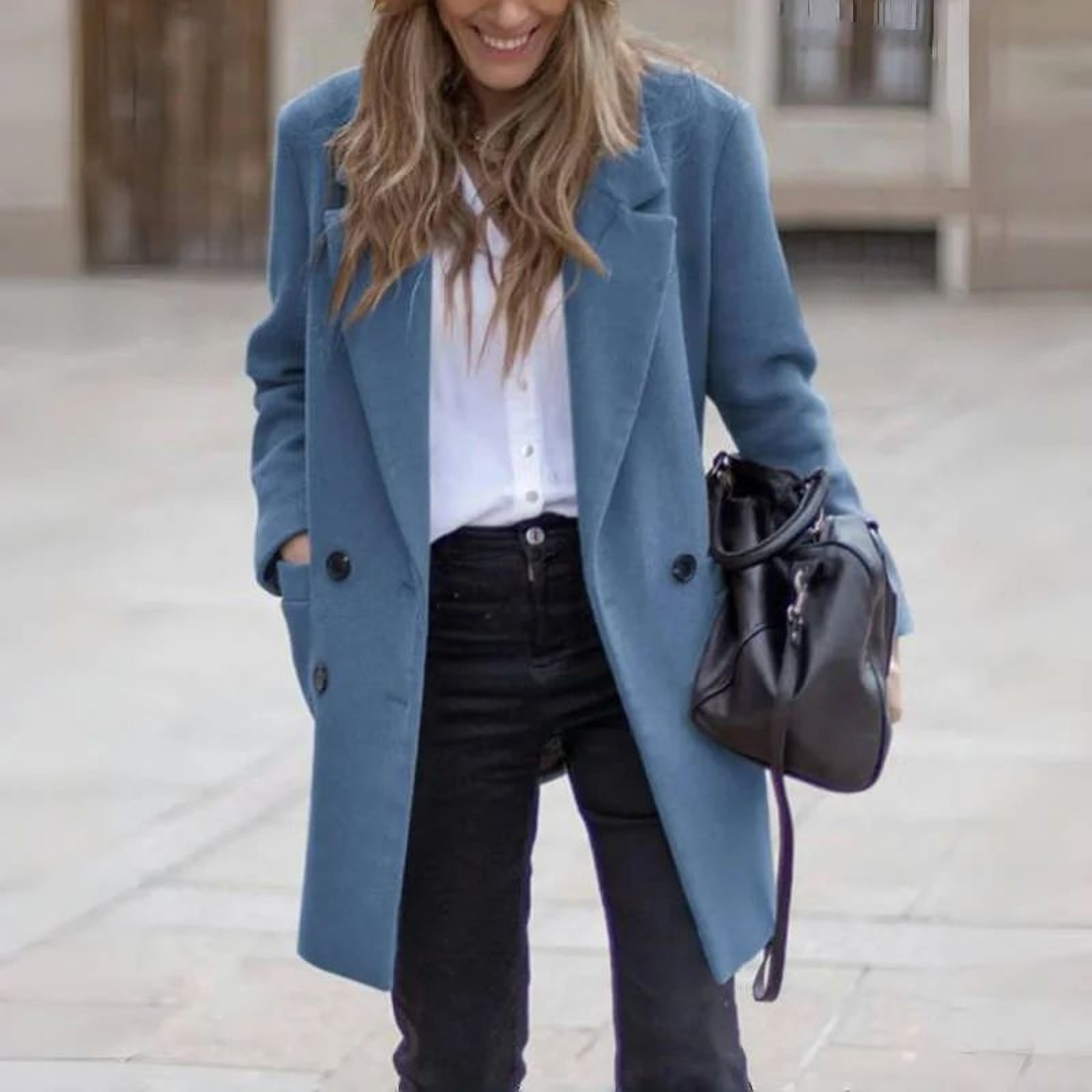 Womens Warm Wool Blend Double Breasted Winter Coat With TurnDown Collar 0