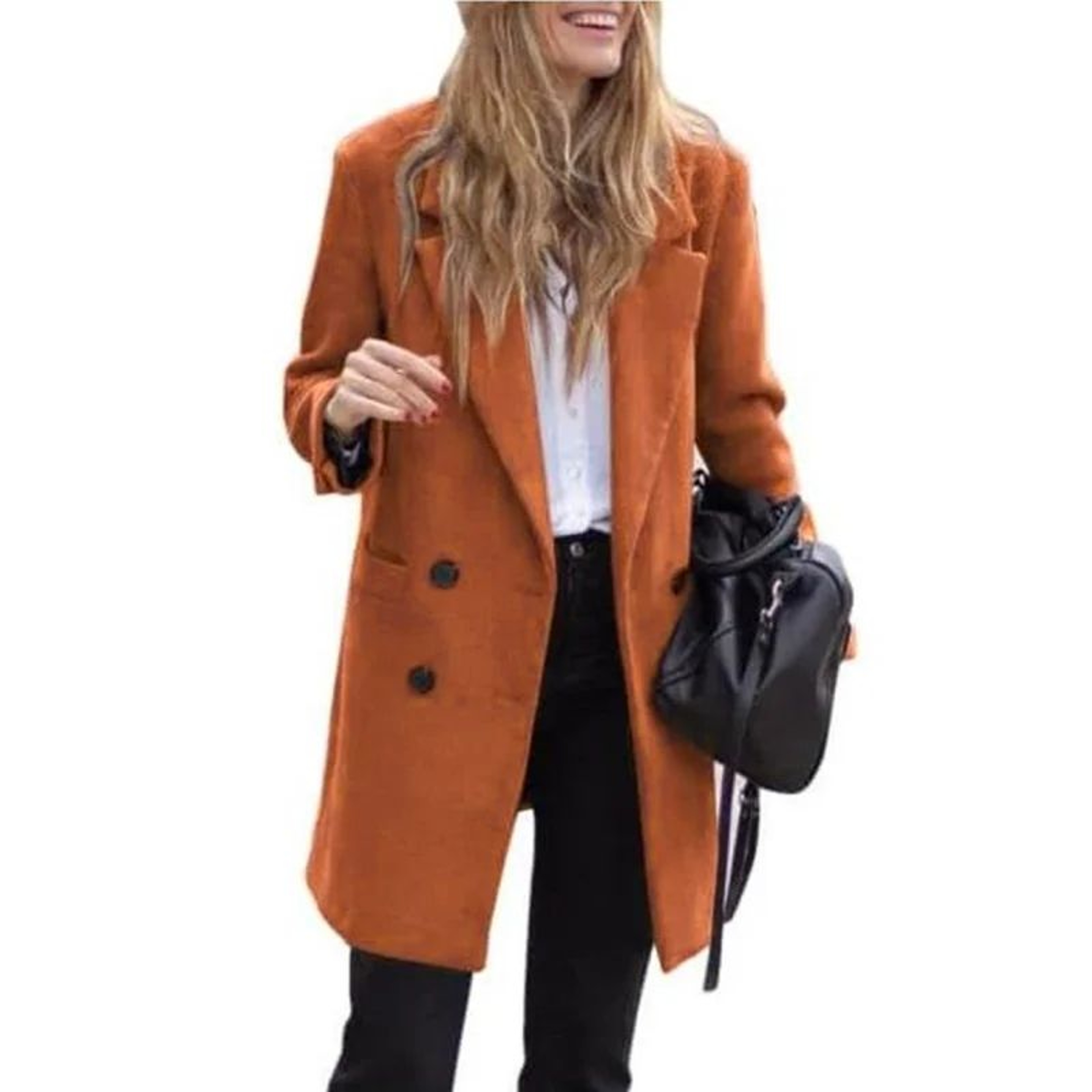 Womens Warm Wool Blend Double Breasted Winter Coat With TurnDown Collar 8
