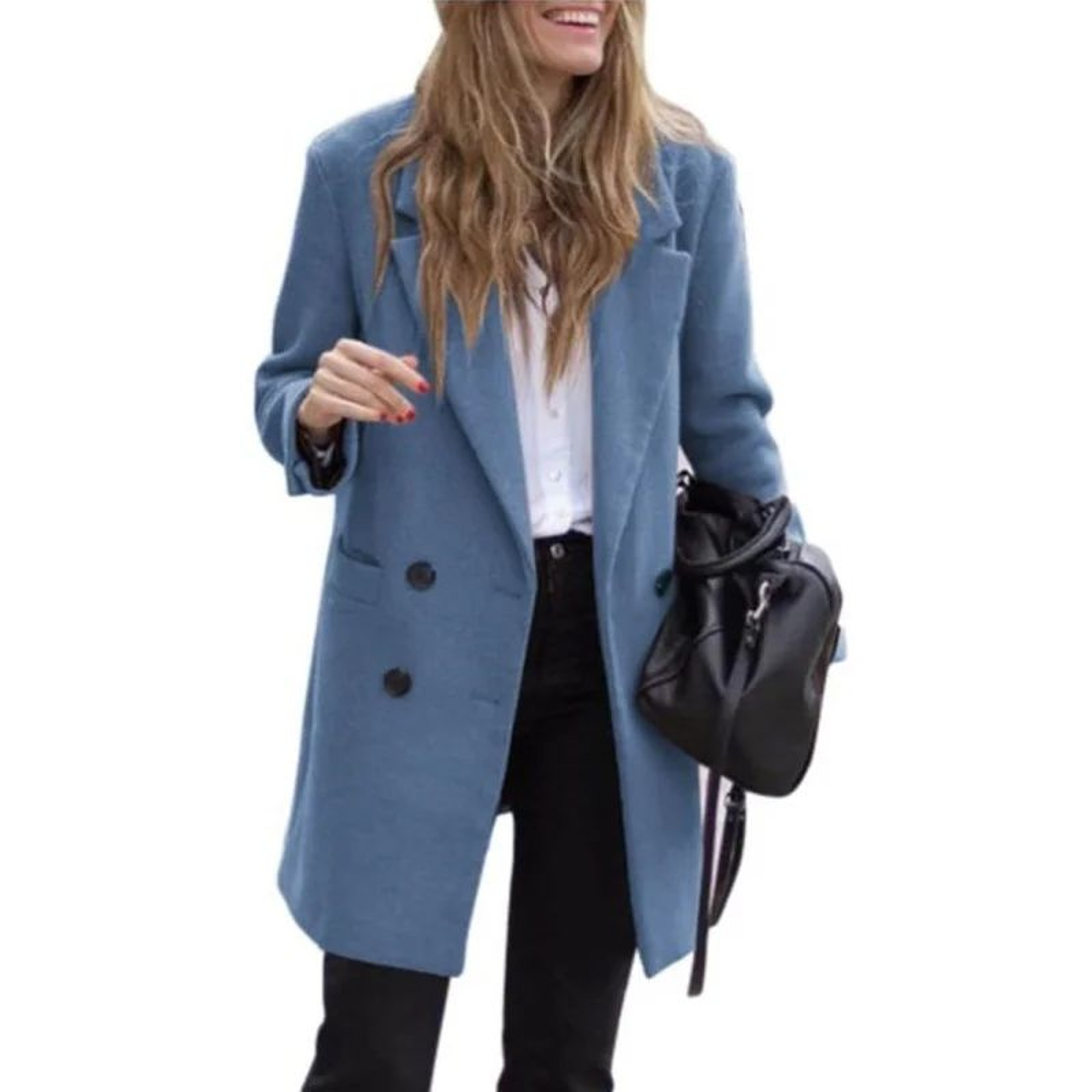 Womens Warm Wool Blend Double Breasted Winter Coat With TurnDown Collar 6