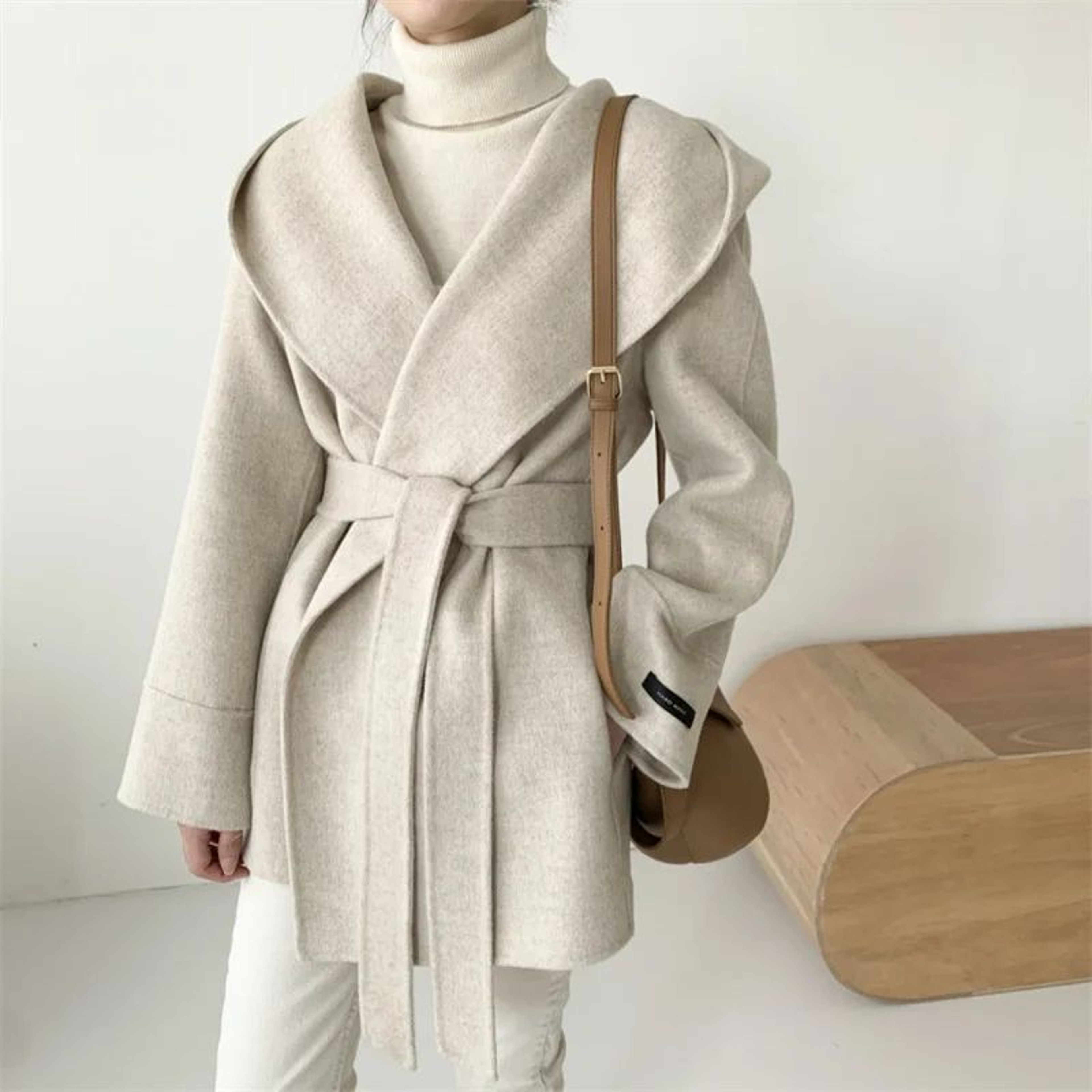 Womens Hooded Wool Blend Coat With LaceUp Closure  Elegant Vintage Winter Jacket 7