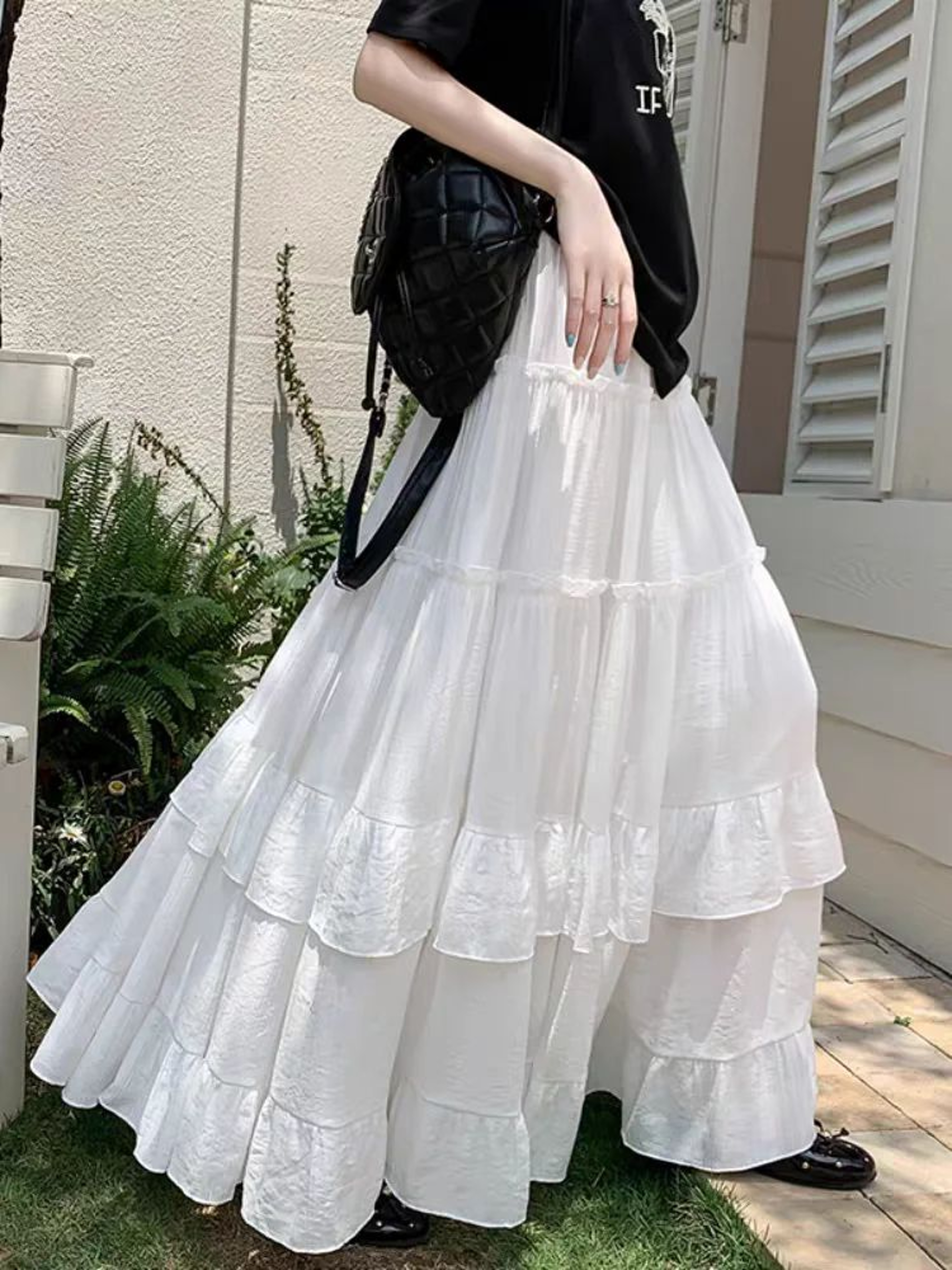 Womes High Waist Tiered Ruffle Chiffon Maxi Skirt 2