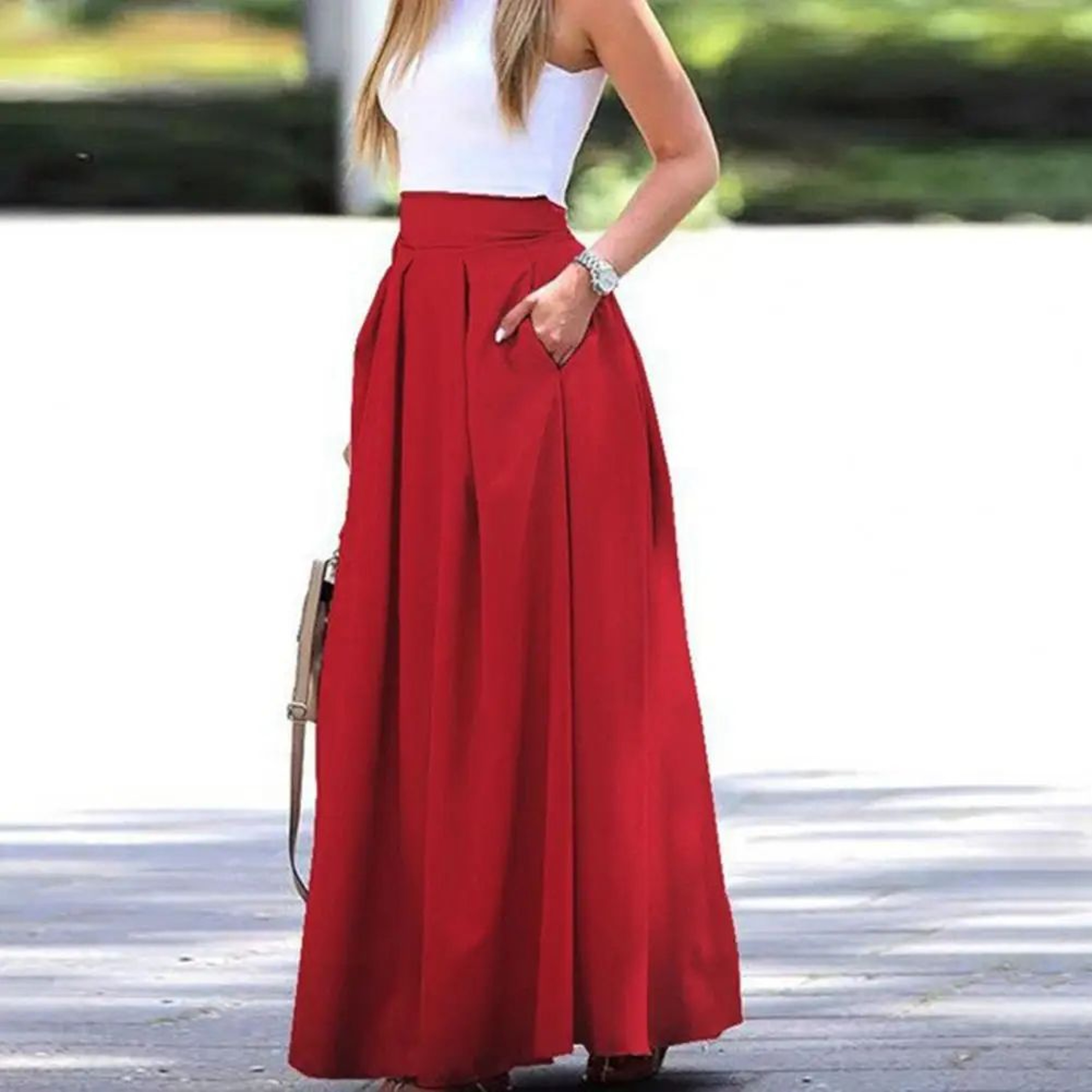 Womens High Waist Flowy Maxi Skirt With Pockets  Elegant Lightweight Long Skirt 5