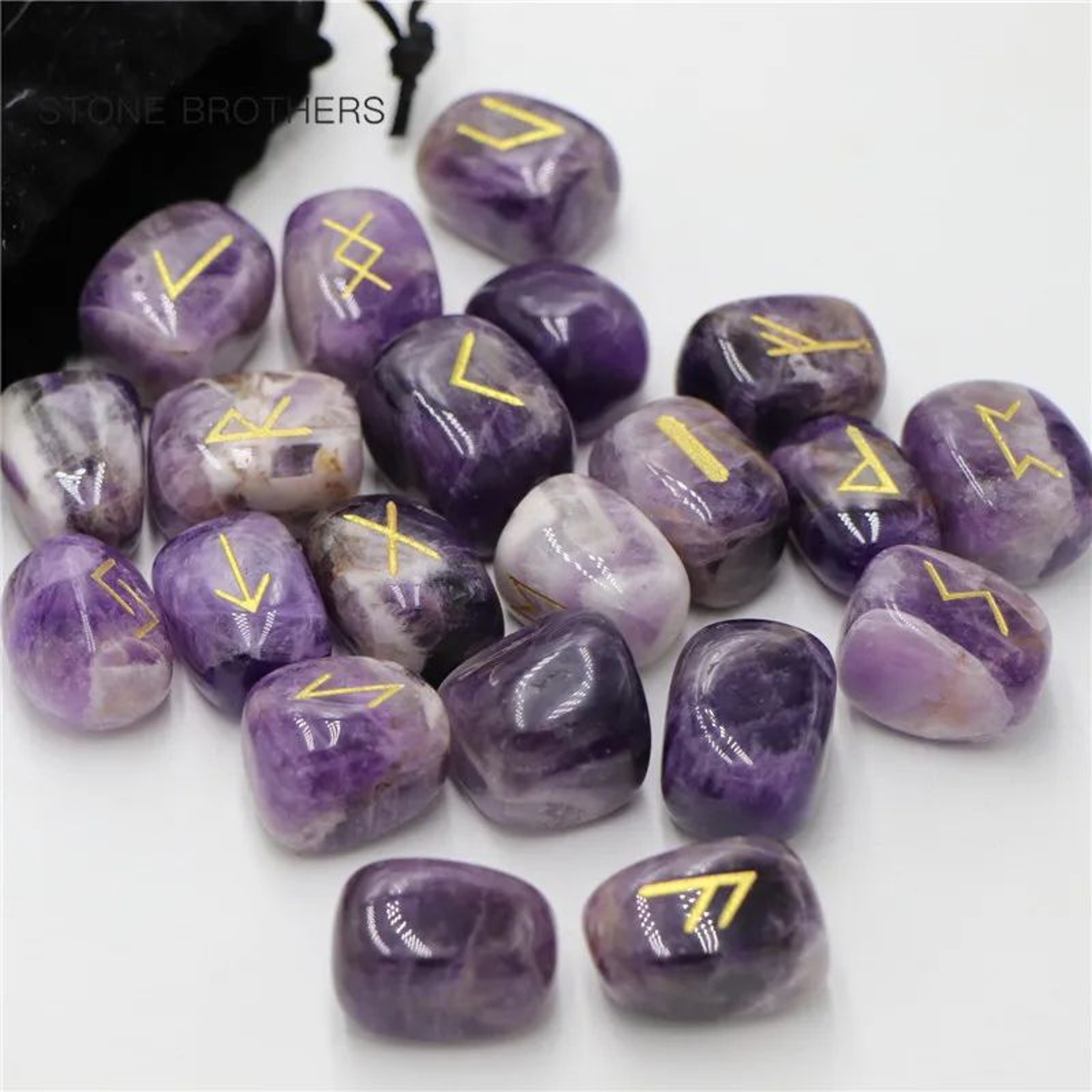 25PCS Natural Amethyst Crystal Rune Stones For Divination And Meditation 0
