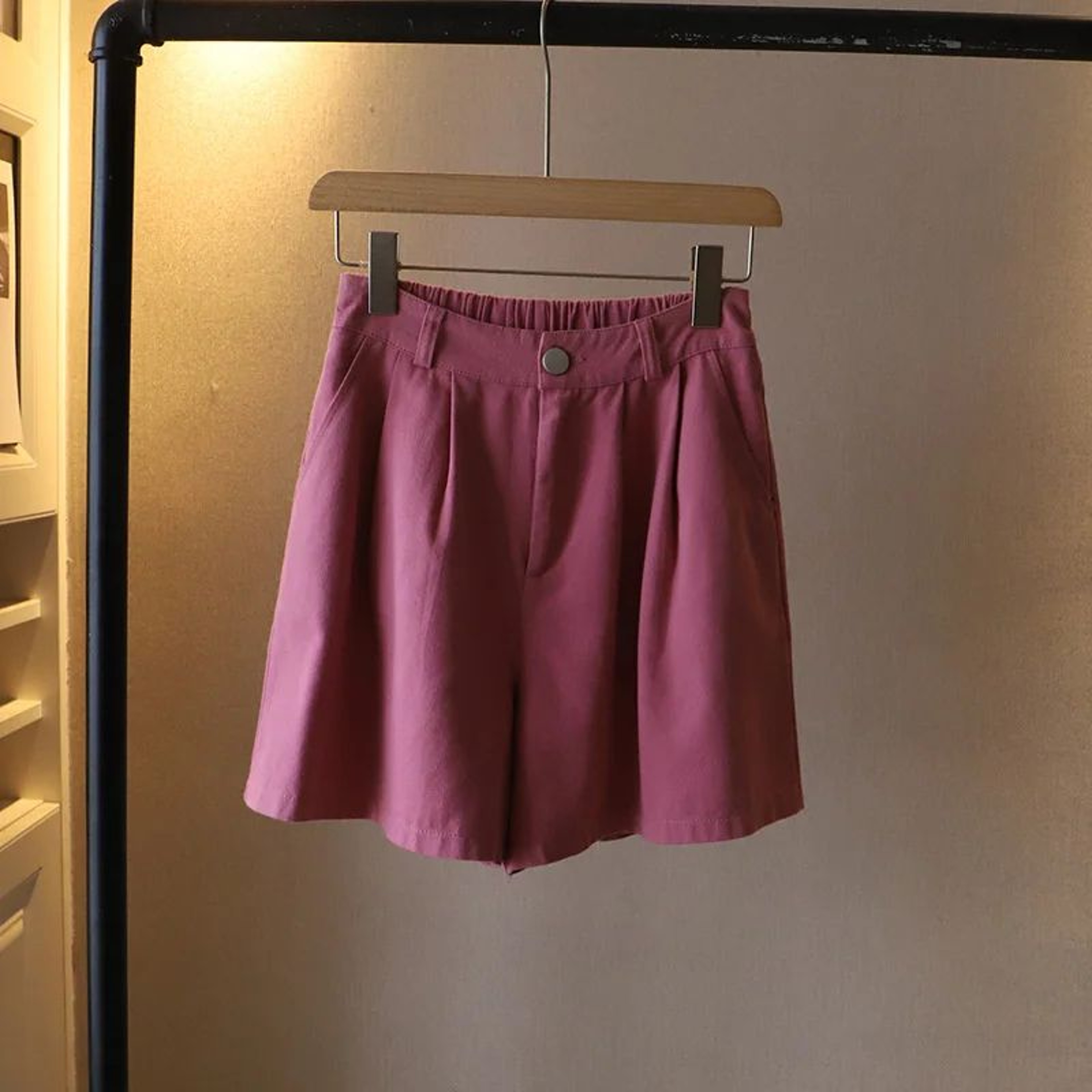 Womens High Waist Washed Cotton Shorts  Loose Wide Leg Summer Casual Pants 7